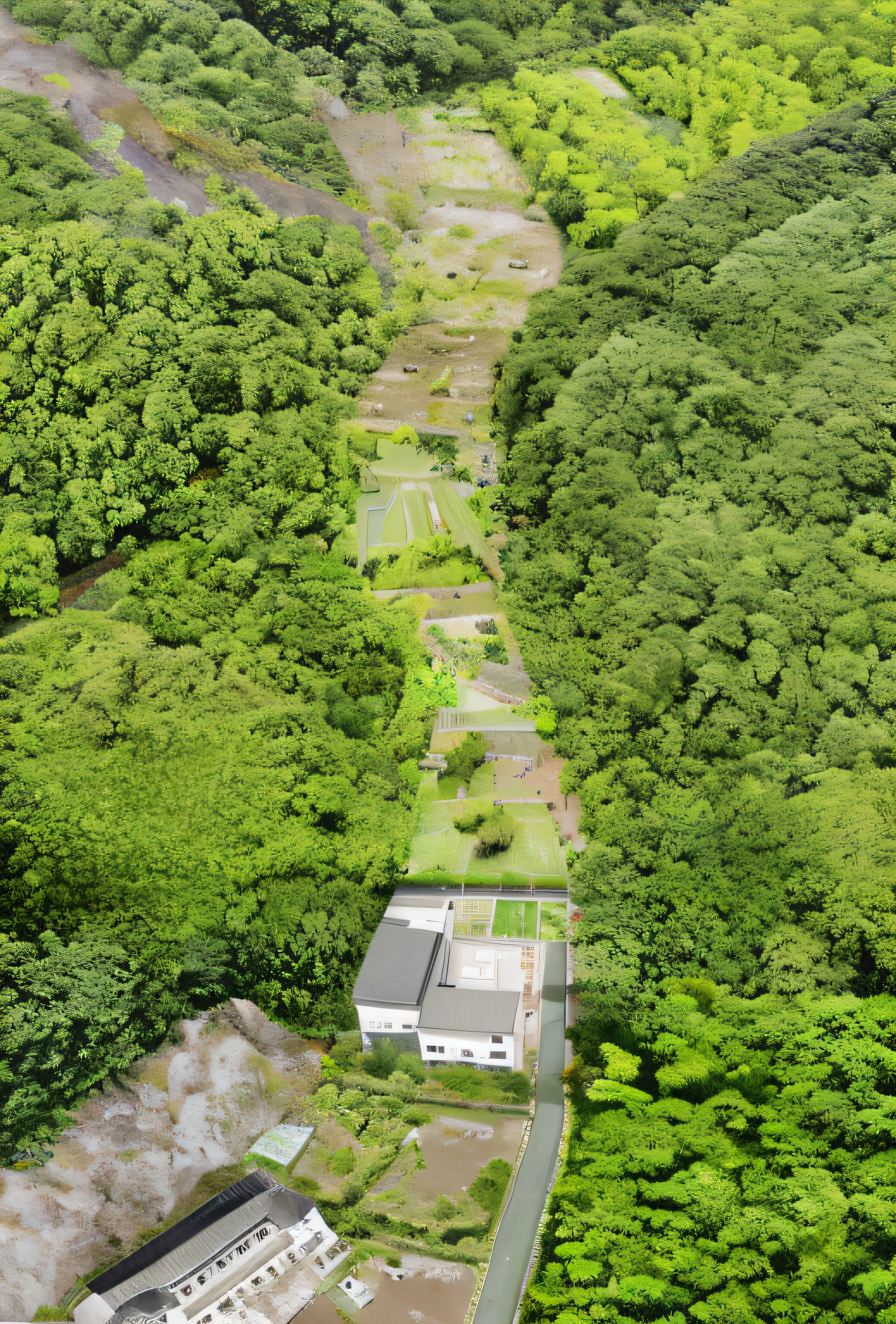 Valley Forest Park，Aerial view of landscape design，Biodiversity Exhibition Park，Children's Experience Park，explore，climbing，critters，High floor view staircase，tree house，rivulets，Cross the valley of the drop，Biology Exhibition Hall，Scattered plants，Aerial view of the drone，Realisticstyle，OC rendering，--ar3:5 architectural visualisation/Architectural rendering,::1 architectural visualisation/Architectural rendering,::1 3D rendering of ::1