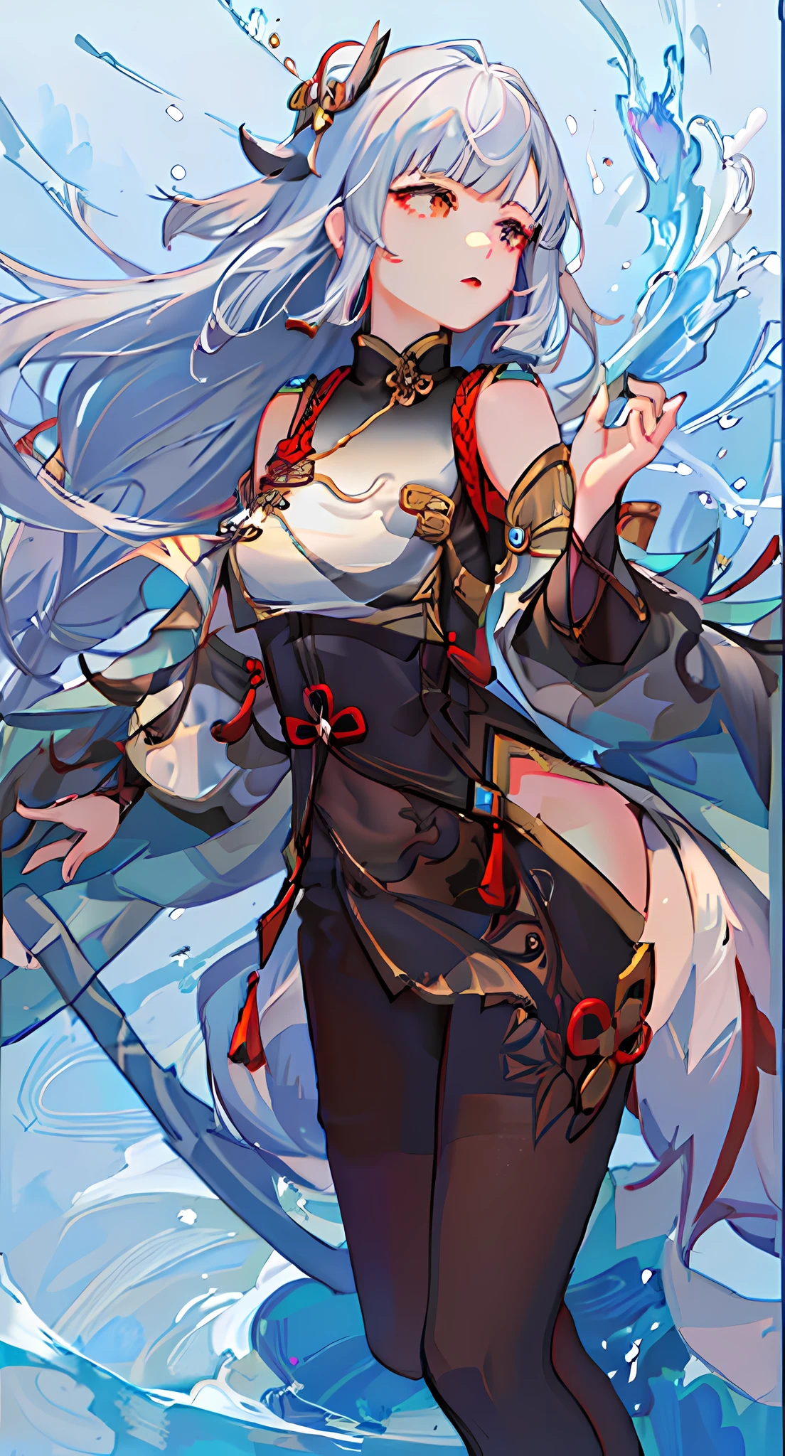 anime girl with white hair and a sword in the water, Onmyoji detailed art, onmyoji, onmyoji portrait, Kushatt Krenz Key Art Women, Ayaka Genshin impact, azur lane style, Keqing from Genshin Impact, 《azur lane》role, A scene from the《azur lane》videogame, Extremely detailed Artgerm, full art