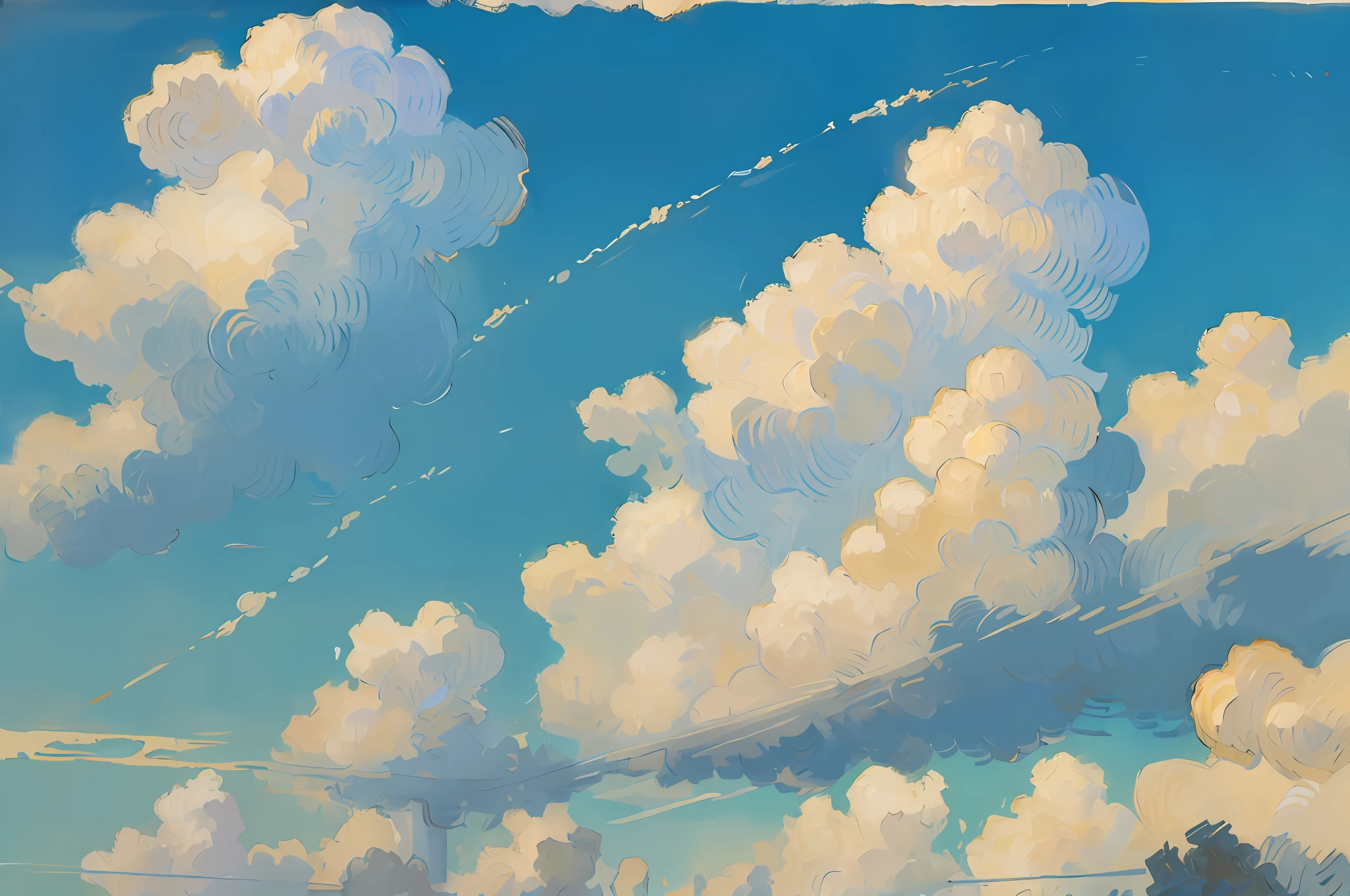 Van Gogh painting style,The line segments are thicker,oil painted,The lines of the white clouds are thicker