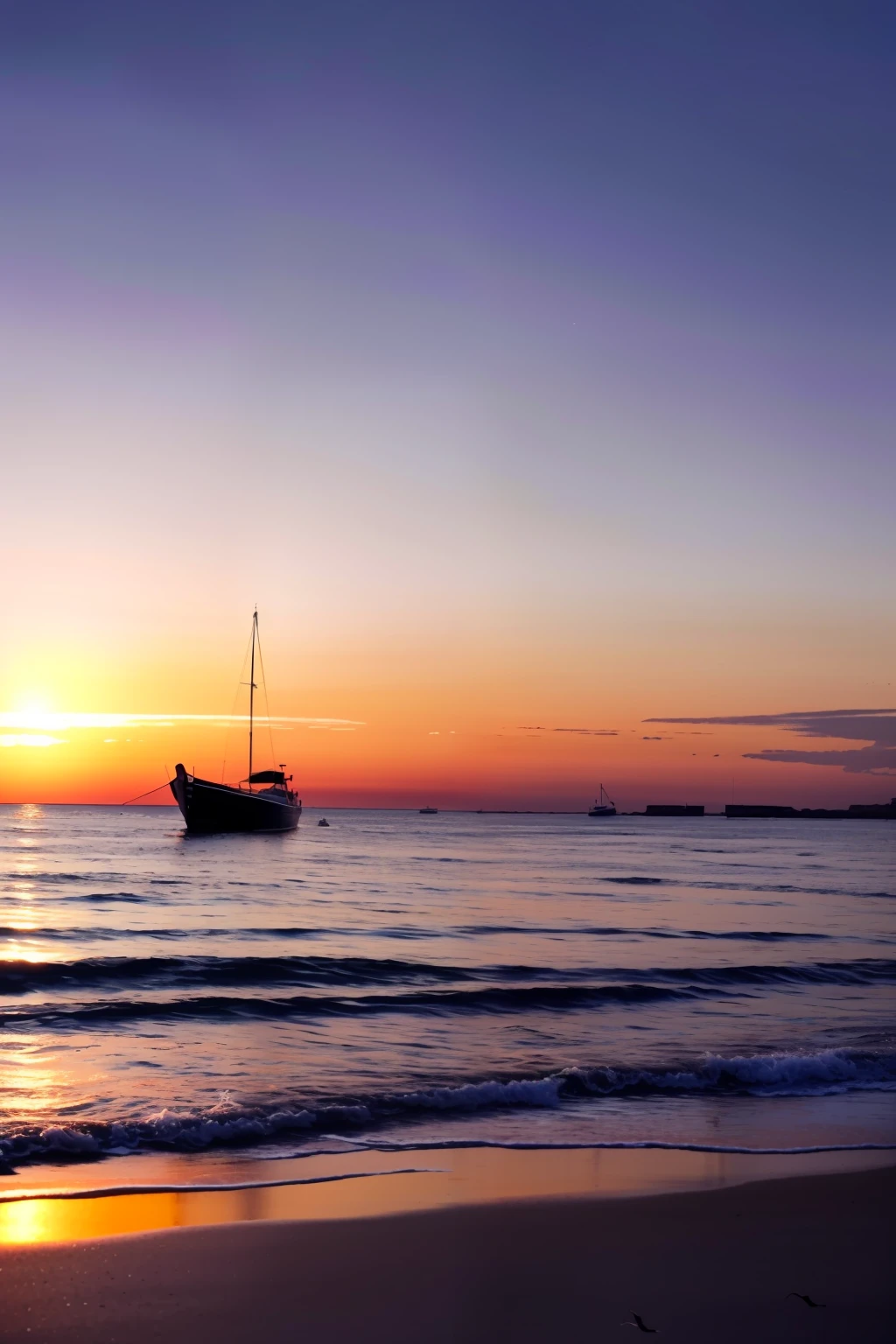 ((masterpiece)), (realistic), (sunset:1.2), (seascape:1.2), (colorful sky), (seagulls:1.1), (beach:1.1), (waves:1.1), (rocks:1.1), (boats:1.1), (reflection:1.2), (silhouette:1.2), (harbor:1.2), (peaceful:1.1), (serene:1.1), (tranquil:1.1), (calming:1.1), (harmonious:1.2),
The sun was setting over the horizon, painting the sky in a breathtaking array of colors. Shades of pink, orange, and yellow blended together to create a vibrant and colorful sky. Seagulls flew gracefully overhead, their wings casting shadows on the calm waters below. The beach was a peaceful and serene place, with waves gently lapping at the shore. Smooth rocks scattered along the coastline, providing a perfect spot for a quiet moment of reflection. Boats floated in the harbor, their masts creating silhouettes against the colorful sky. The reflection of the sky in the water created a harmonious and tranquil atmosphere. As the sun disappeared below the horizon, the sky turned darker, but the sense of calm remained, leaving a feeling of peacefulness and contentment.