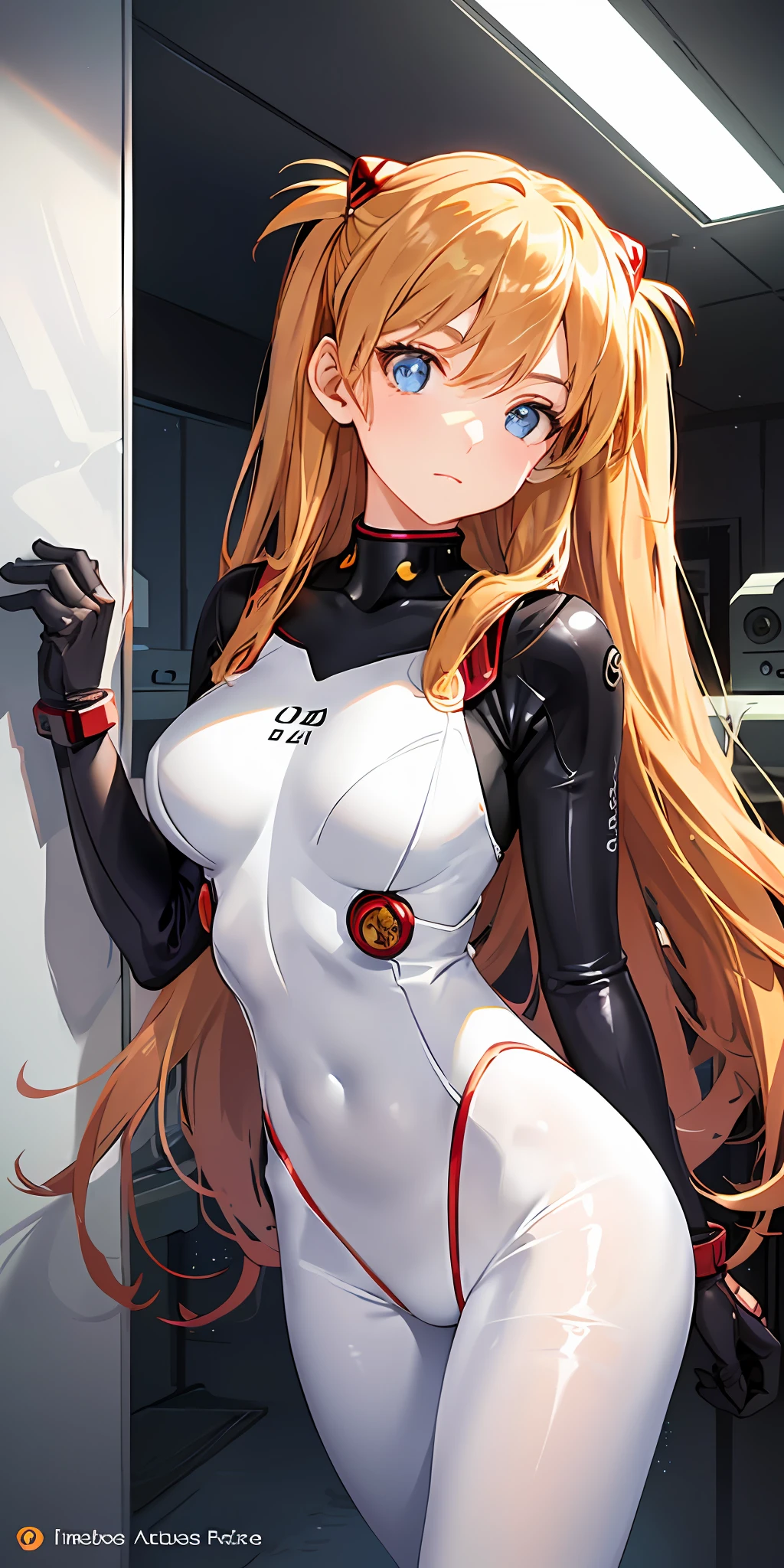 (Overhead view),dynamic angle,ultra-detailed, illustration, close-up, straight on, 1girl, 
 ((souryuu asuka langley, interface headset, red bodysuit:1.4, blonde)),Her eyes shone like dreamy stars,(glowing eyes:1.233),(beautiful and detailed eyes:1.1),(expressionless,closed mouth),(standing), 
(mechanic room with toolsand spaceship windowin a white SPACESHIP),
(night:1.2),dreamy, [[delicate fingers and hands:0.55]::0.85],(detail fingers),
