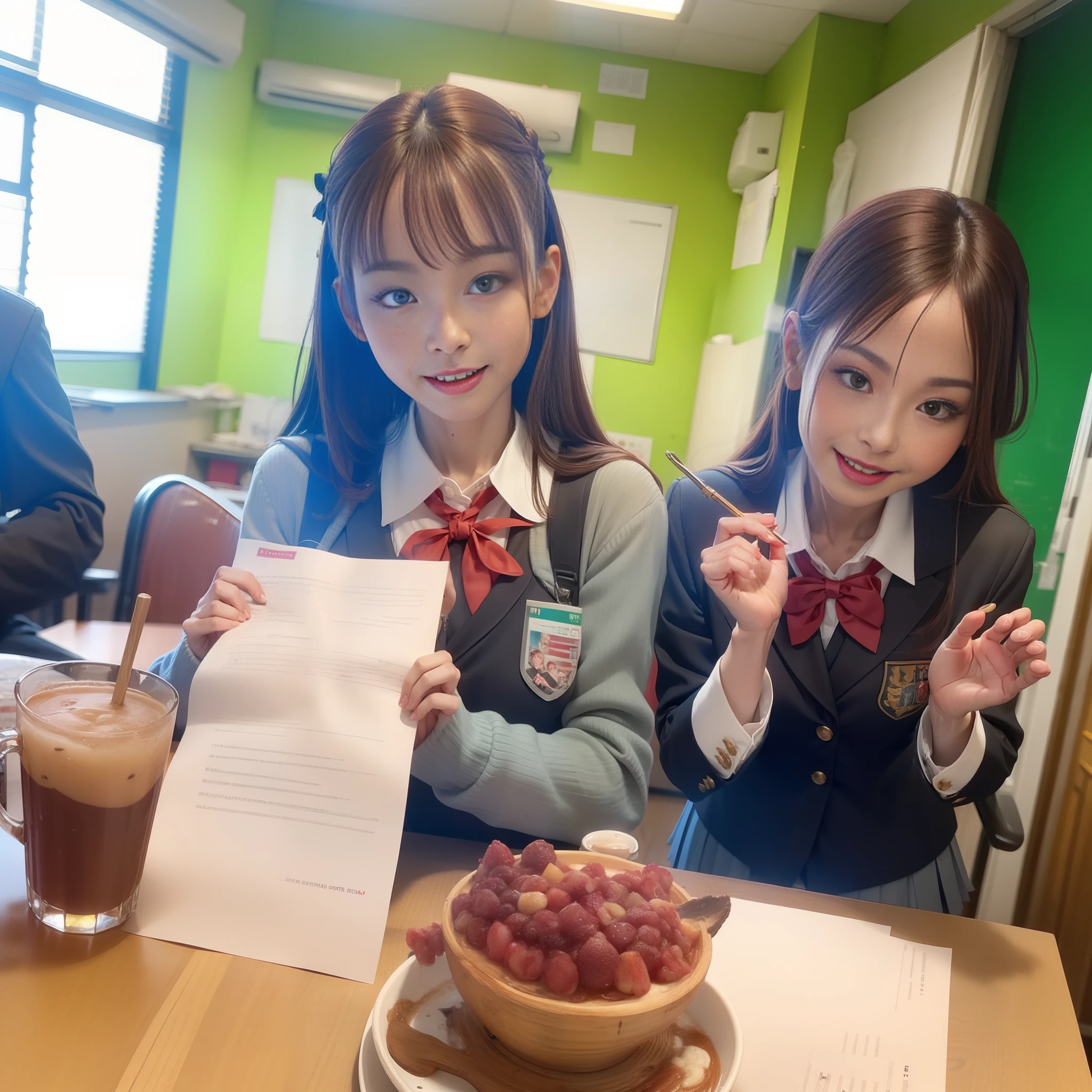 schoolgirls，full bodyesbian，length hair，A high resolution