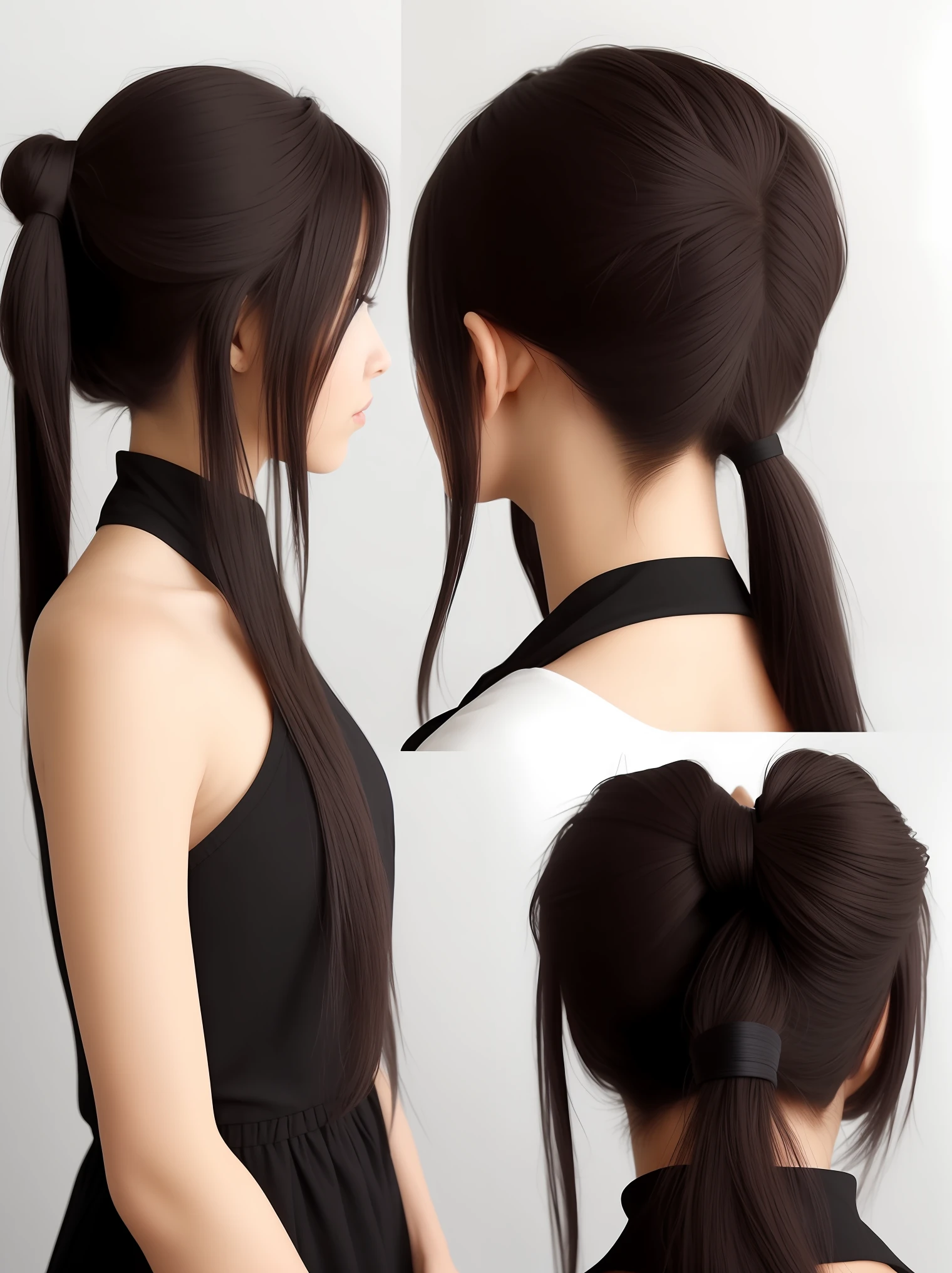 Black hair double ponytail two-dimensional beauty