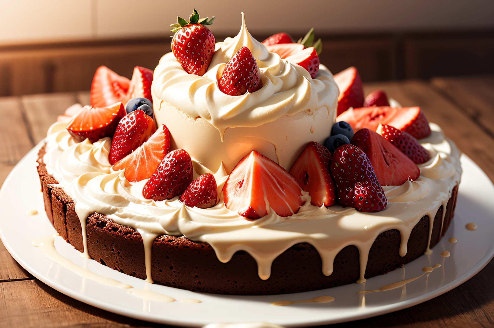 a cake strawberries Ichigo pear Pears cream-colored Heavy cream melons fruits Fruit tart Vines grapefruit