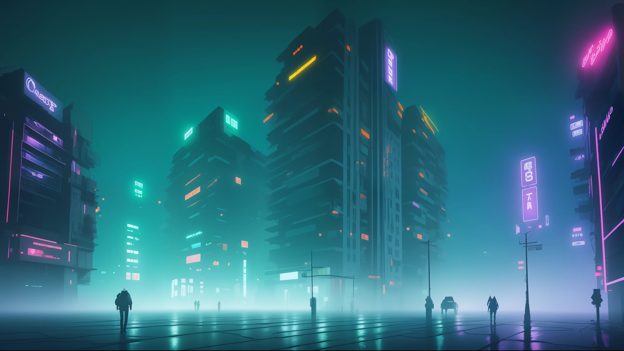 Neon fog and rain，Buildings，cyber-punk