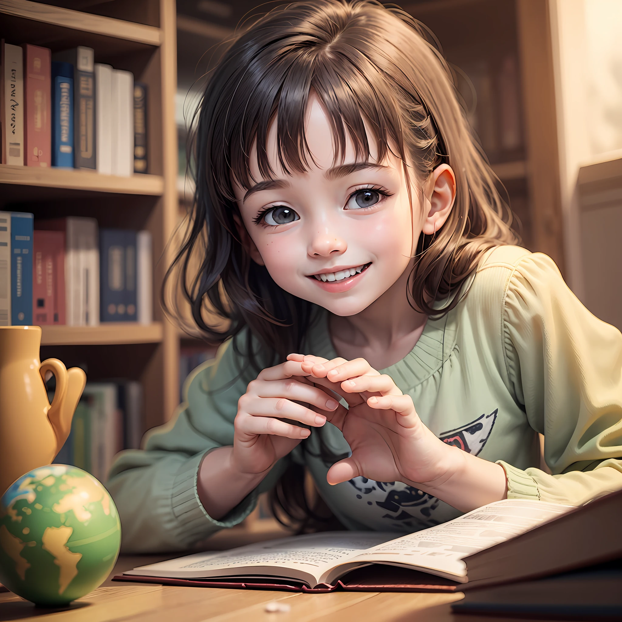 smiling in animation in children's library --auto