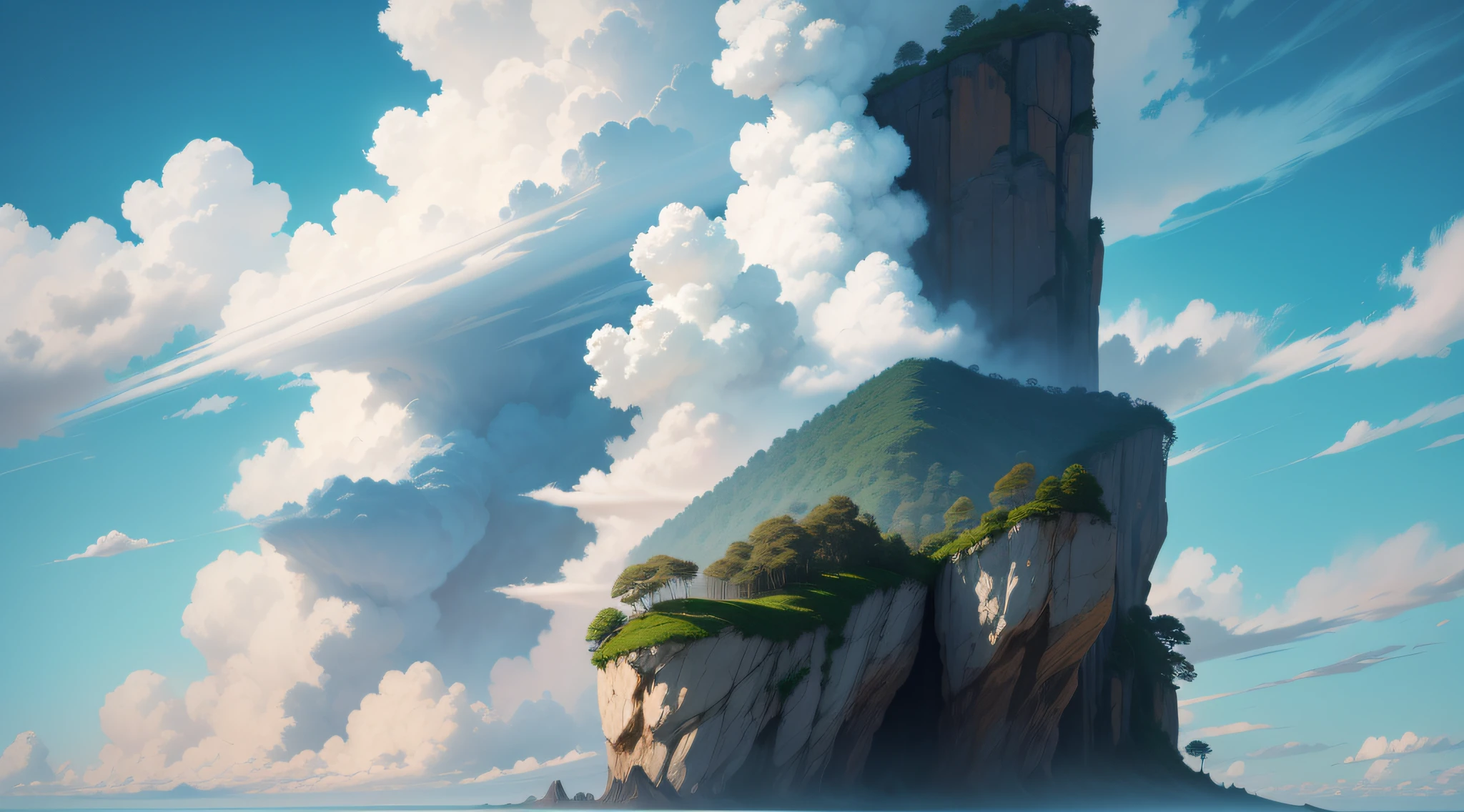 (importante qualidade), Estilo anime, Magnificent floating clouds, Blue sky with beautiful clouds, nuvens passageiras, (enfoque na atmosfera), efeito de anime intensificado