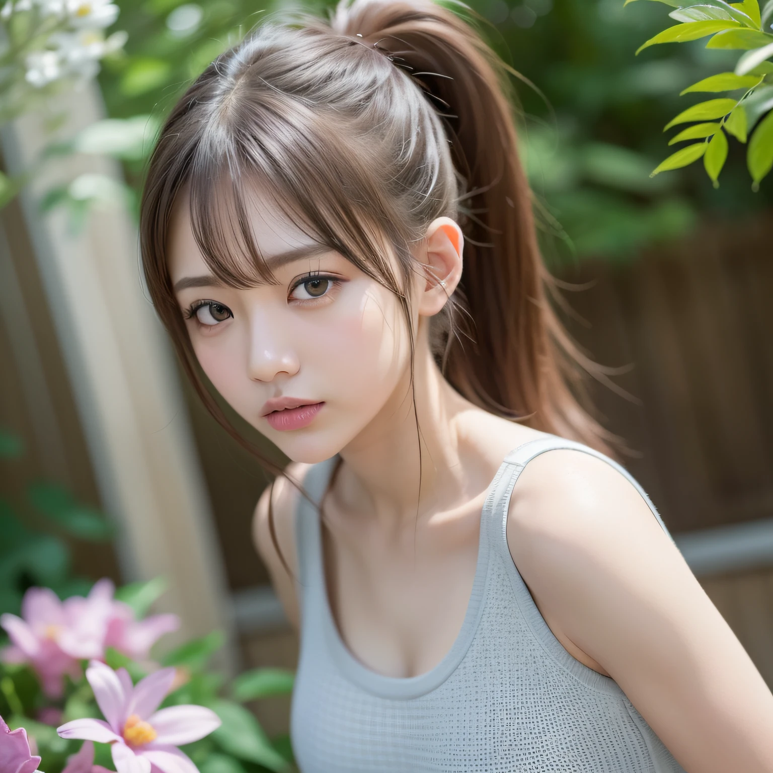 (in 8K、beste-Qualit:1.2)、(masuter piece:1.37)、(The photograph、photorealisitc:1.37)、(Super-High Resolution)、full bodyesbian、Walking Pose、shot from front、slow motion、(A highly detailed、bloom:1.5)、(beste-Qualit、Alessandro Casagrande、by Greg Rutkowsky、Sally Mann、concept-art、4K)、(analogue:1.2)、(High clarity) )、(Detailed pupils:1.1)、detailed faces and eyes、​masterpiece、beste-Qualit、(extremely detailed photo:1.1)、Tank tops、(long Brond Hair、poneyTail、Trance:1.1)、(infp young woman:1.1)、sharp、(Perfect body:1.1)、realisitic、real shadow、3D、(a temple background:1.2)、Shot with Canan EOS R6、135 mm、1/1250s、F/2.8、ISO 400