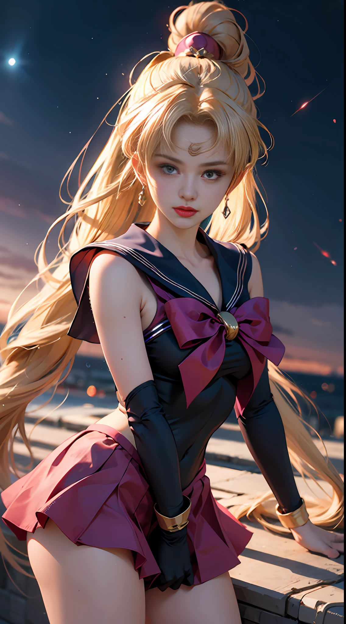 ((Masterpiece)), (Best Quality), (Ultra Detailed), ((Very Detailed)), 4K, (8K), Sailor Moon, Long Blonde Hair, Double Ponytail, Sailor Moon Aesthetics, Dream Core,