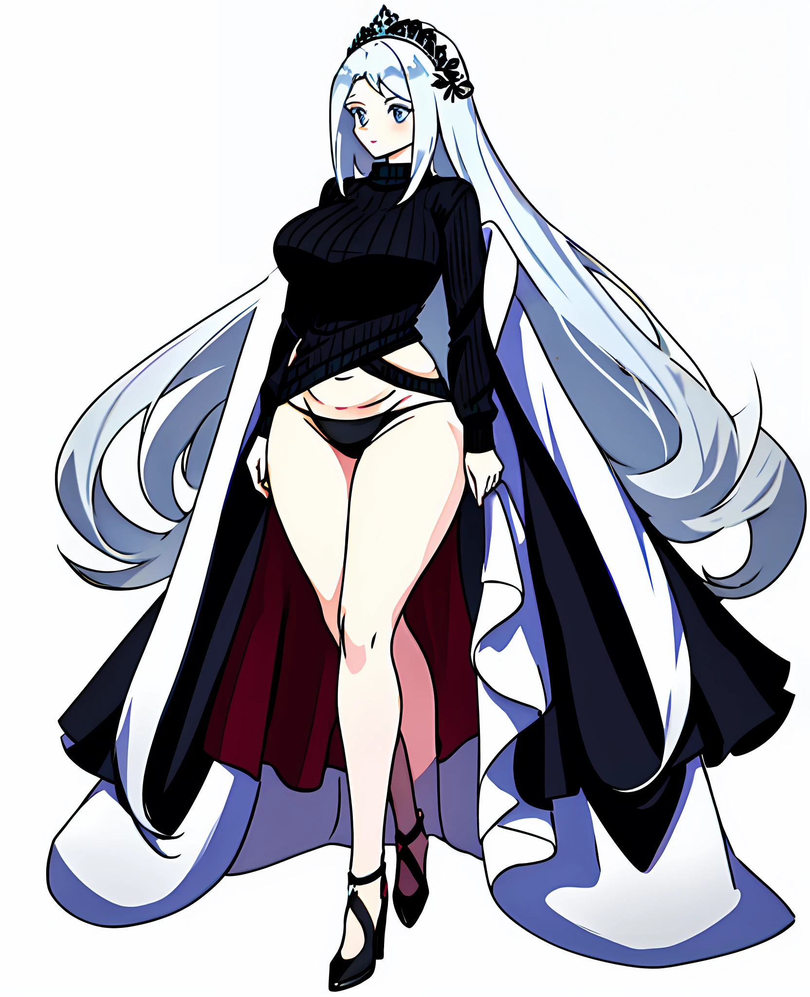 simplebackground,with a pure white background,Full body portrait of the character,Royal sister,Married Woman,plumw,Dress conservatively,with a good figure,knitted sweater,Milk fat buttocks