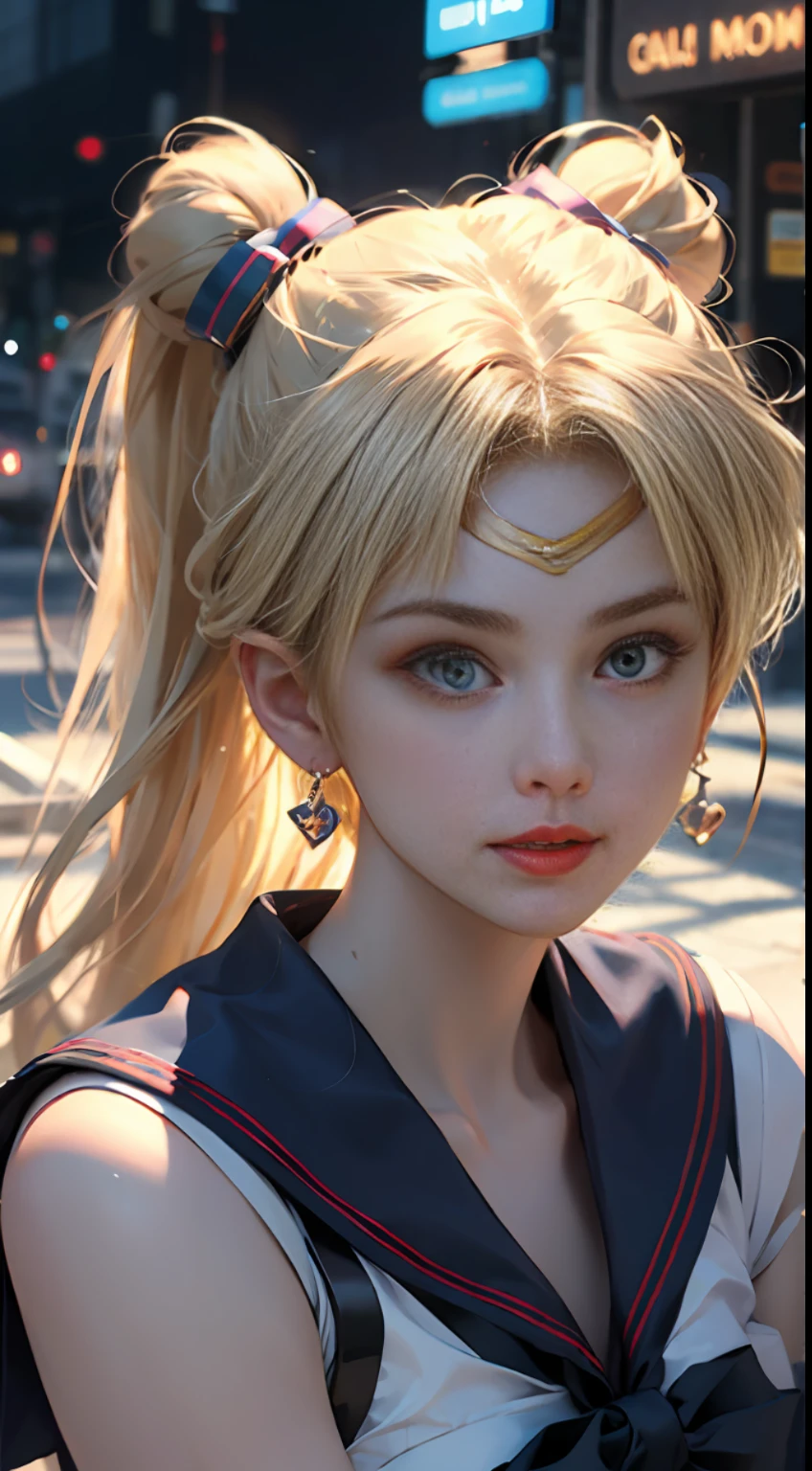 ((Masterpiece)), (Best Quality), (Ultra Detailed), ((Very Detailed)), 4K, (8K), Sailor Moon, Long Blonde Hair, Double Ponytail, Sailor Moon Aesthetics, Dream Core,