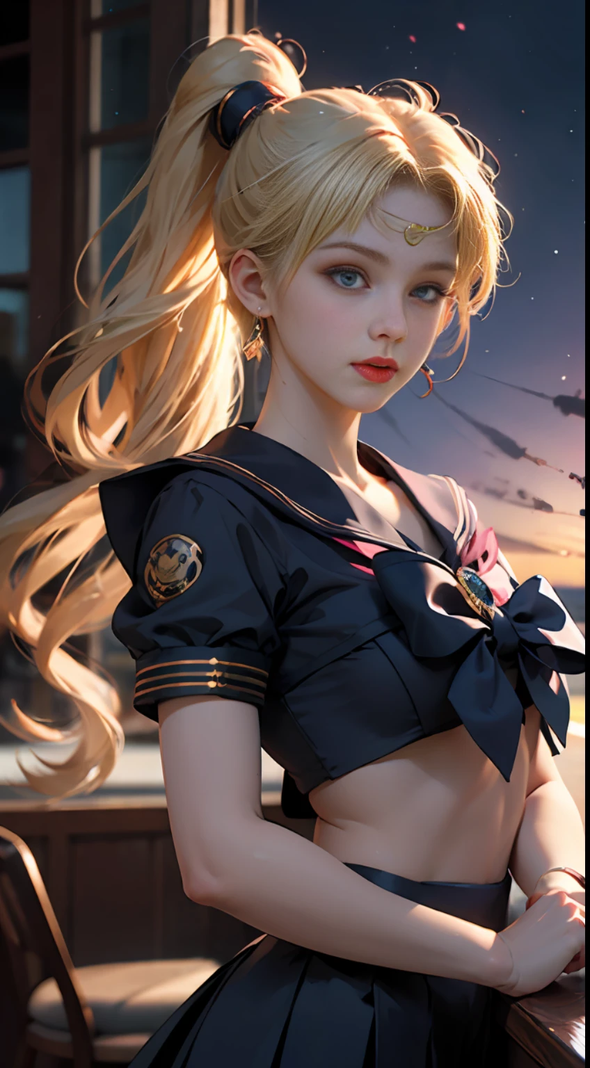 ((Masterpiece)), (Best Quality), (Ultra Detailed), ((Very Detailed)), 4K, (8K), Sailor Moon, Long Blonde Hair, Double Ponytail, Sailor Moon Aesthetics, Dream Core,