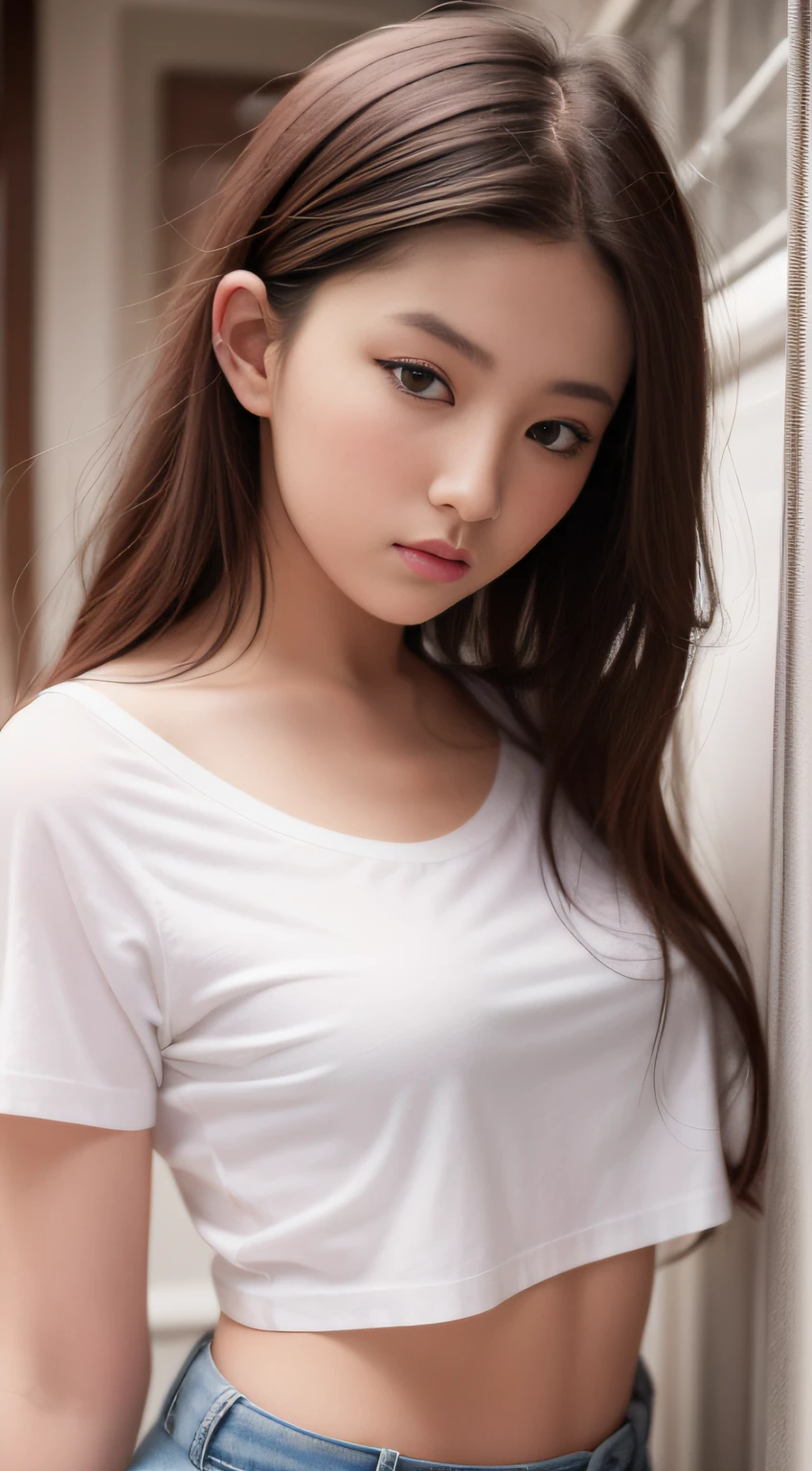 1 sweet girl，White T-shirt top，