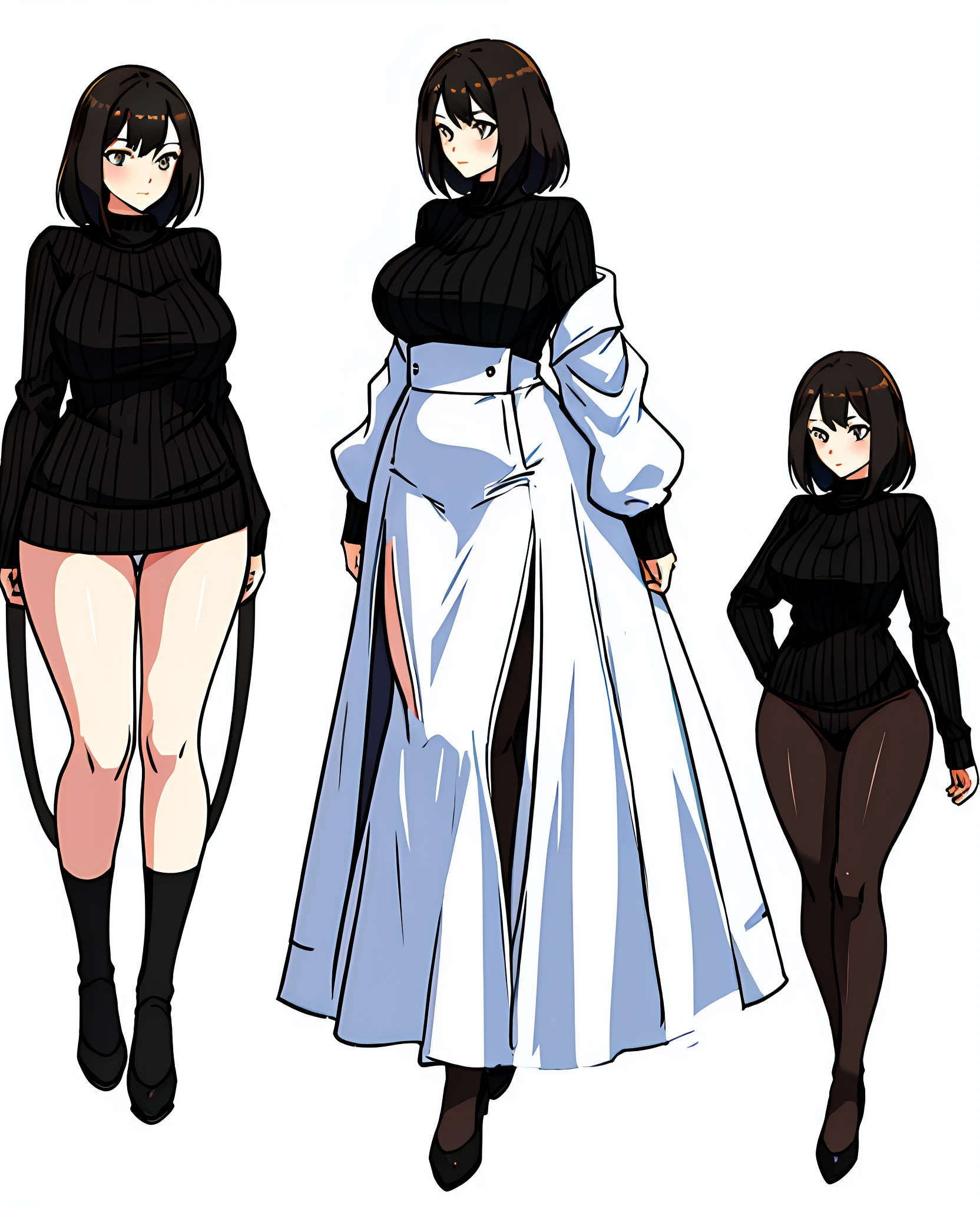 simplebackground，with a pure white background，Full body portrait of the character，Married Woman，plumw，Dress conservatively，with a good figure，knitted sweater，Milk fat buttocks