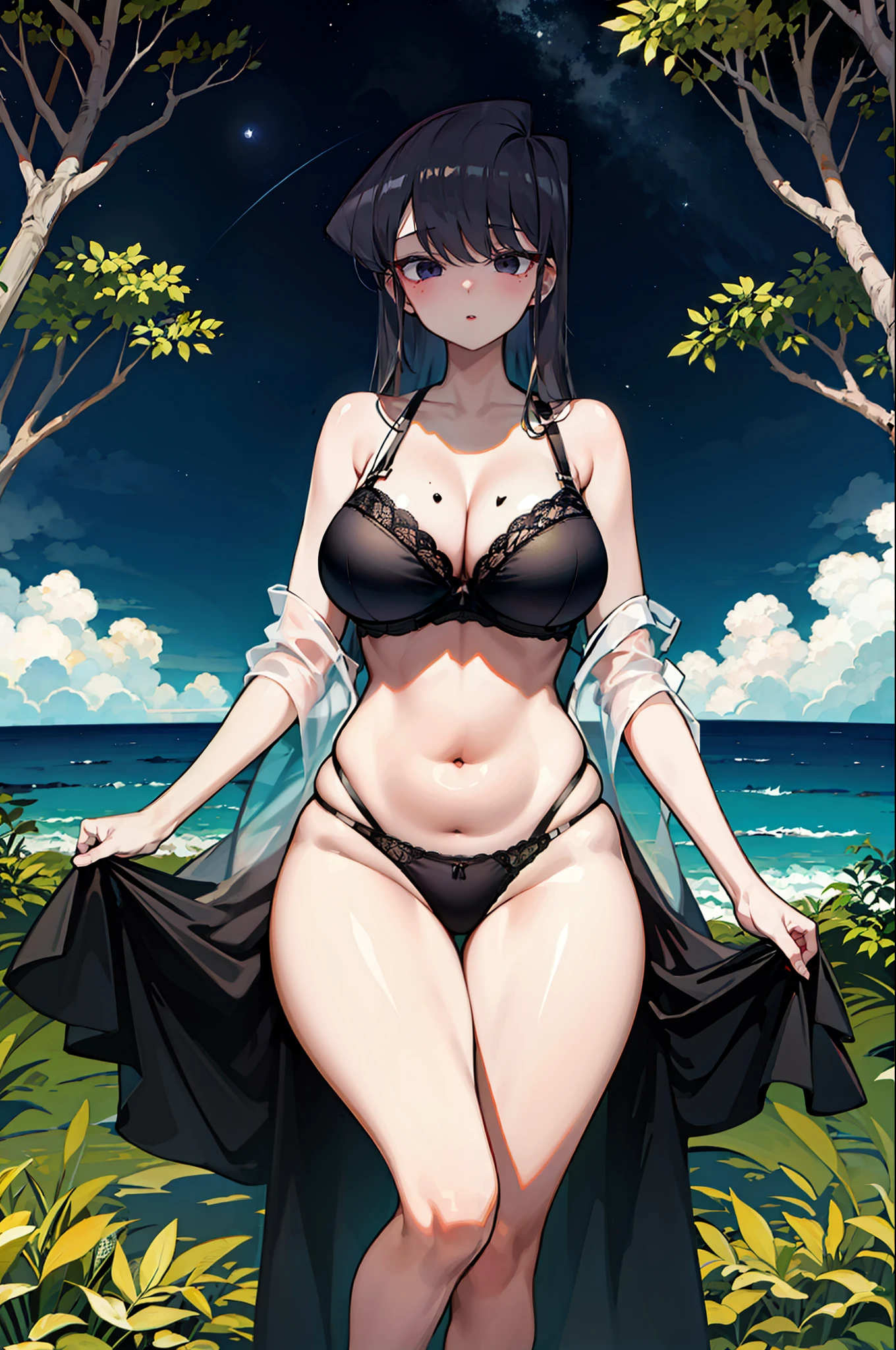 Komi Shouko,lovly,Fleshy thighs,Super detailed face,Dense exposure,Obvious curves,dreammy,No clothing to cover up,Bra transparent,Bras cannot be covered,,large pubis hair,,large areolas,areola exposed,Sagging breasts,sexy and plump,lovly,Fleshy thighs,magical jungle,Colorful colors,k hd,best quailty,Light and shadow balance,skyward,skyward,A starry sky,Bright starlight