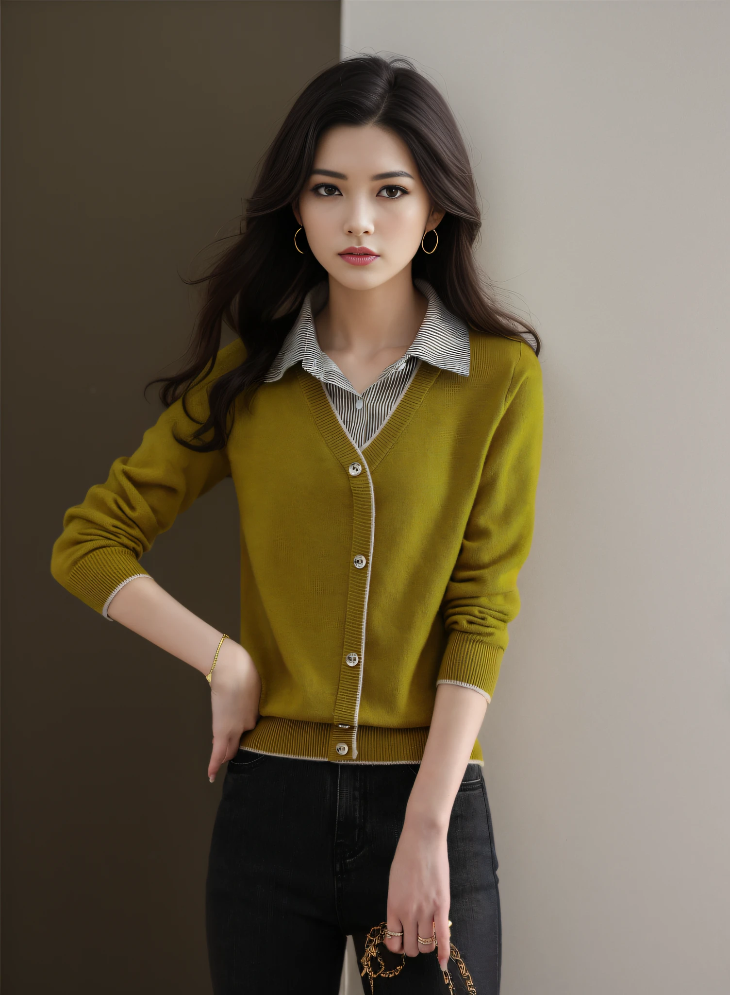8K,Thirty Years Female,Temperament,Korean model,Fine fine skin,highly detaile,Digital photography,surrealism painting,beatifull(tmasterpiece,Sideslit,Fine beautiful eyes:1.2),prette,high qulity,Original Drawing,Realistic details of skin,cabelos preto e longos,Natural light and shadow,sharp fokus,Ultra-fine face,photo-realistic,standingn,High details,cinmatic lighting,The ultra -The high-definition,Anatomical correct,best quailty,stylish outfit,Official Product Pictures,product introduction photos,