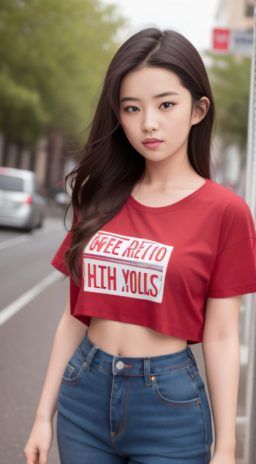 1 sweet girl，Red T-shirt top，