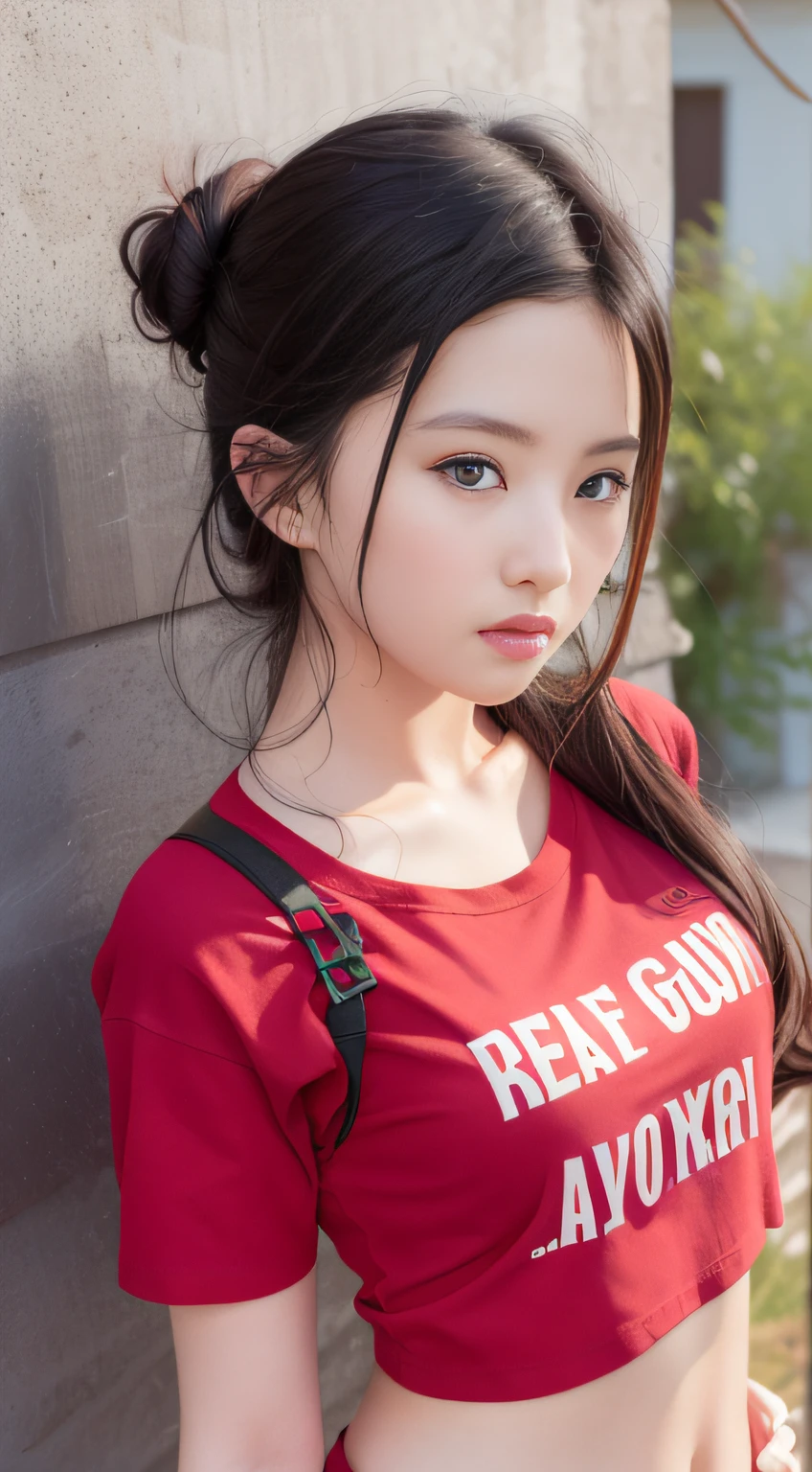 1 sweet girl，Red T-shirt top，