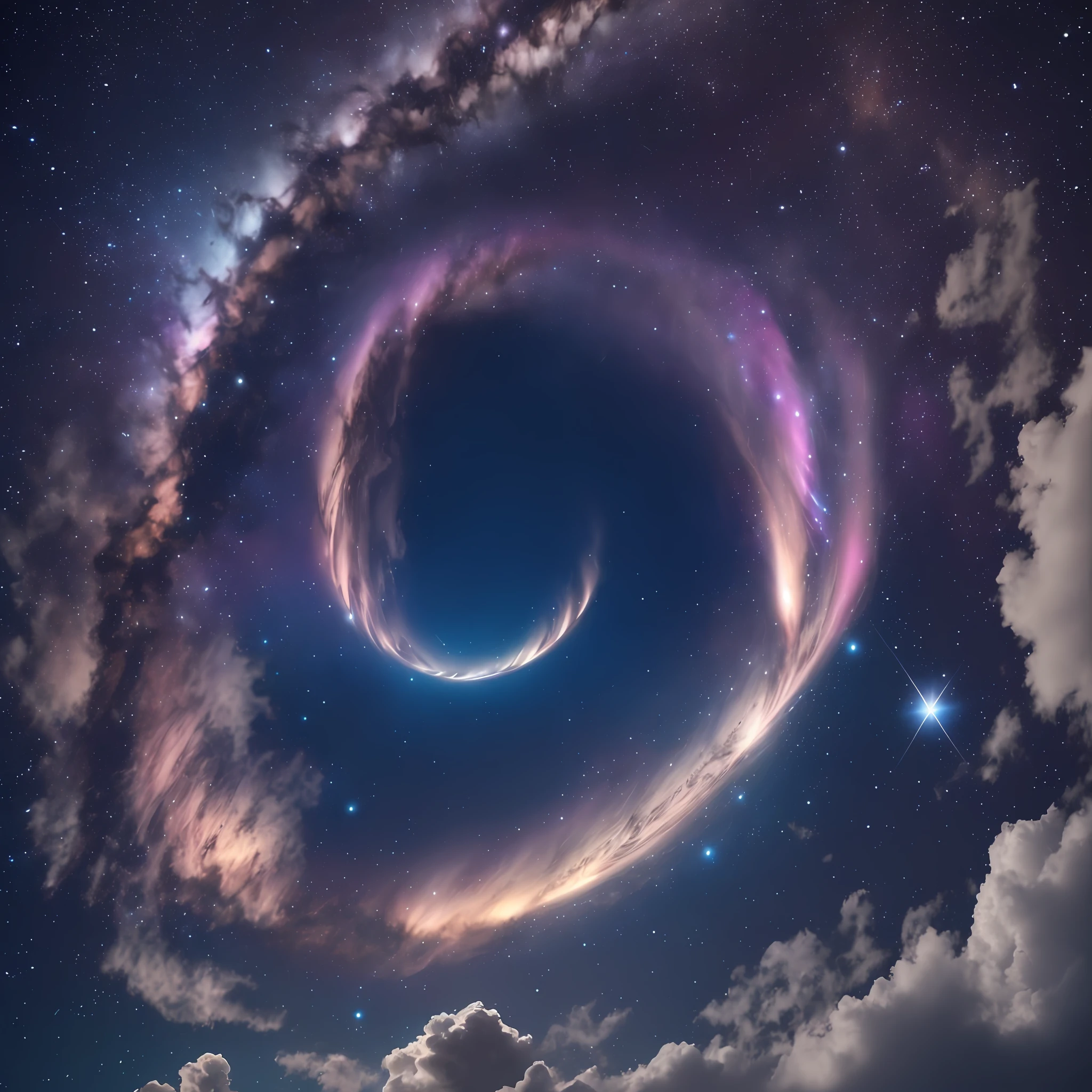 Shiyun emitted a silver glow,Can shine a figure on the ground。It is said that Shiyun itself does not emit light,This silver light is excited by cosmic rays。Due to the uneven density of cosmic rays in space,In the poetry cloud, there are often large clouds of light and mist,Those halos of different colors roll through the sky,It seems to be a glowing giant whale sneaking in the cloud of poetry。There are also very few times,The intensity of cosmic rays increases dramatically,Sparkling spots are excitedly in the poetic clouds,At this time, Shiyun was no longer like a cloud at all,The whole sky is like a moonlit night seen from the bottom of the sea。The movement of the earth and the poetic cloud is not synchronized,So sometimes the Earth is in the gap between the spiral arms,At this time, you can see the night sky and stars through the gap,The most exciting thing,The cross-sectional shape of the Shiyun can also be seen at the edge of the spiral arm,It resembles cumulonimbus clouds in Earth's atmosphere,Transform into a variety of magnificent imaginative forms,These huge forms rise high above the plane of the rotation of the poetic cloud,It emits a faint silver glow,It was like an endless dream of super consciousness。