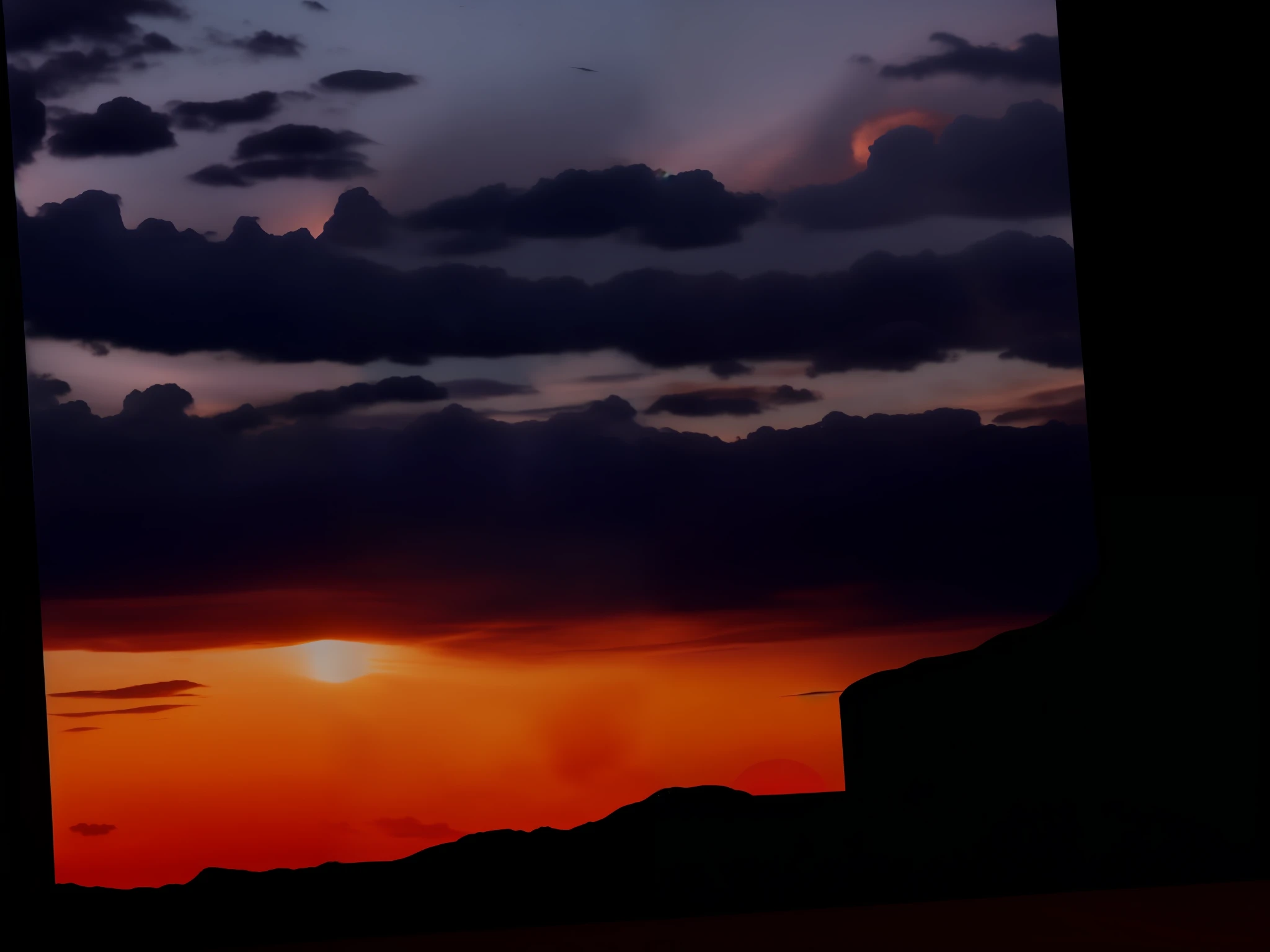 The sunset burns the clouds,Present reality in a virtual engine,4K quality photos,lindo cenario。