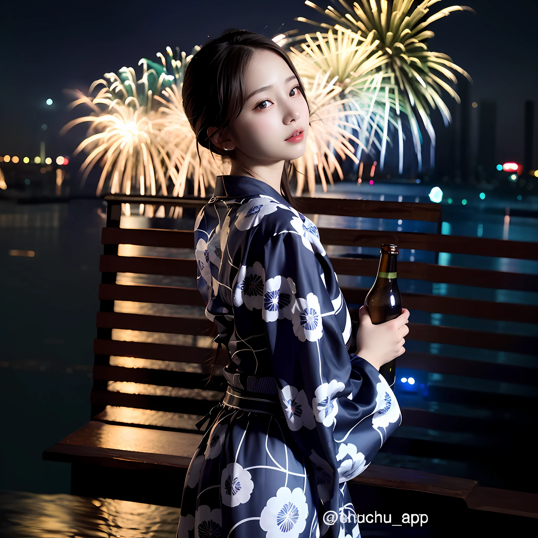 beste-Qualit、White Skin Skin、Real human skin、（Detailed）、oval-face、pores、Super-High Resolution、（8k、RAW Photography、photorealisitc：1.4）bathrobe、Lots of fireworks