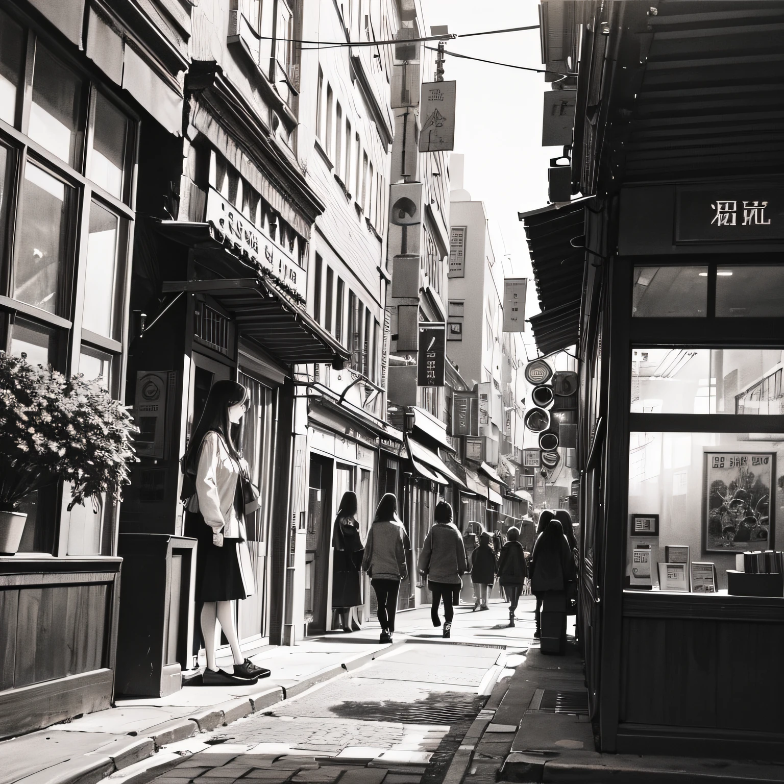 The world of black and white sketching,There are 10 people,People wander in loneliness。 --auto