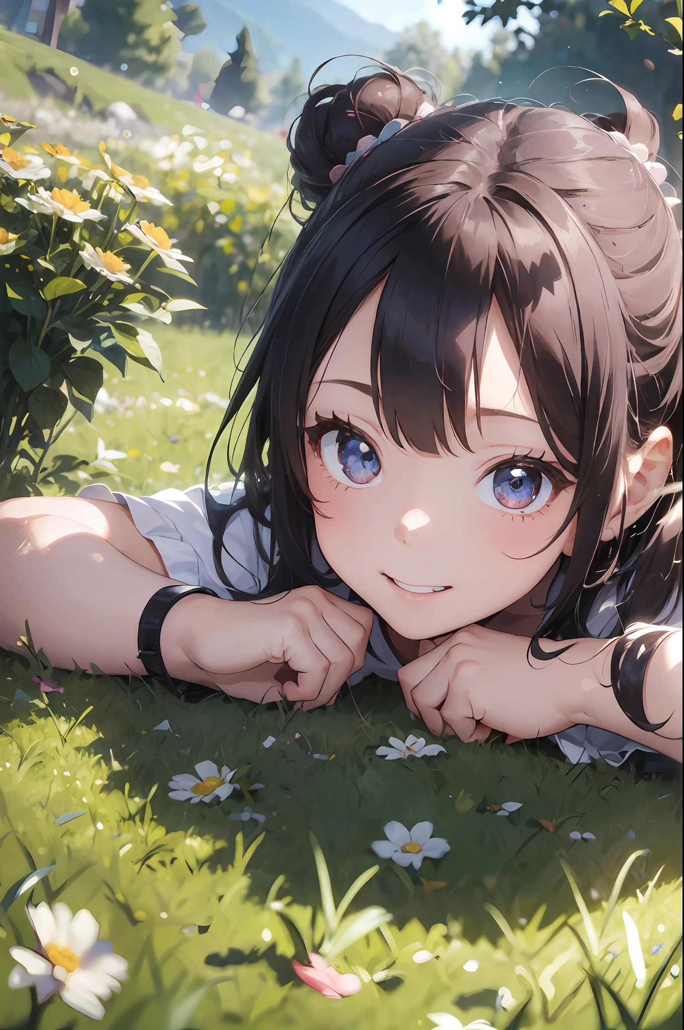 ((6ar olirl:1.5)), Girl in 1, Lori, Petite girl, Complete anatomy, Whole body, children body, Childer cute, garl, Little girutiful Girl, beautiful shining body, Bangs,Brown hair,high eyes,(aquamarine eyess), drooping eyes, Petite,tall eyes, beautiful girl with fine details, beautiful and delicate eyes, Detailed face, Beautiful eyes, beautiful shining body, smile on face, Happiness, 

Whole body angle, alps, Shepherd's daughter, Mountain Girl, En plein air, alpine meadow,

Natural light,((Realism: 1.2)), dynamic far view shot,Cinematic lighting, Perfect composition, by sumic.mic, Ultra detailded, Official art, Masterpiece, (Best Quality:1.3), glint, Extremely detail CG unity 8k wallpaper, Detailed background, Masterpiece, Best Quality, (Masterpiece), (Best Quality:1.4), (ultra-highres:1.2), (Hyperrealistic:1.4), (Photorealistic:1.2), Best Quality, High quality, alta resolução, Detail enhancement,