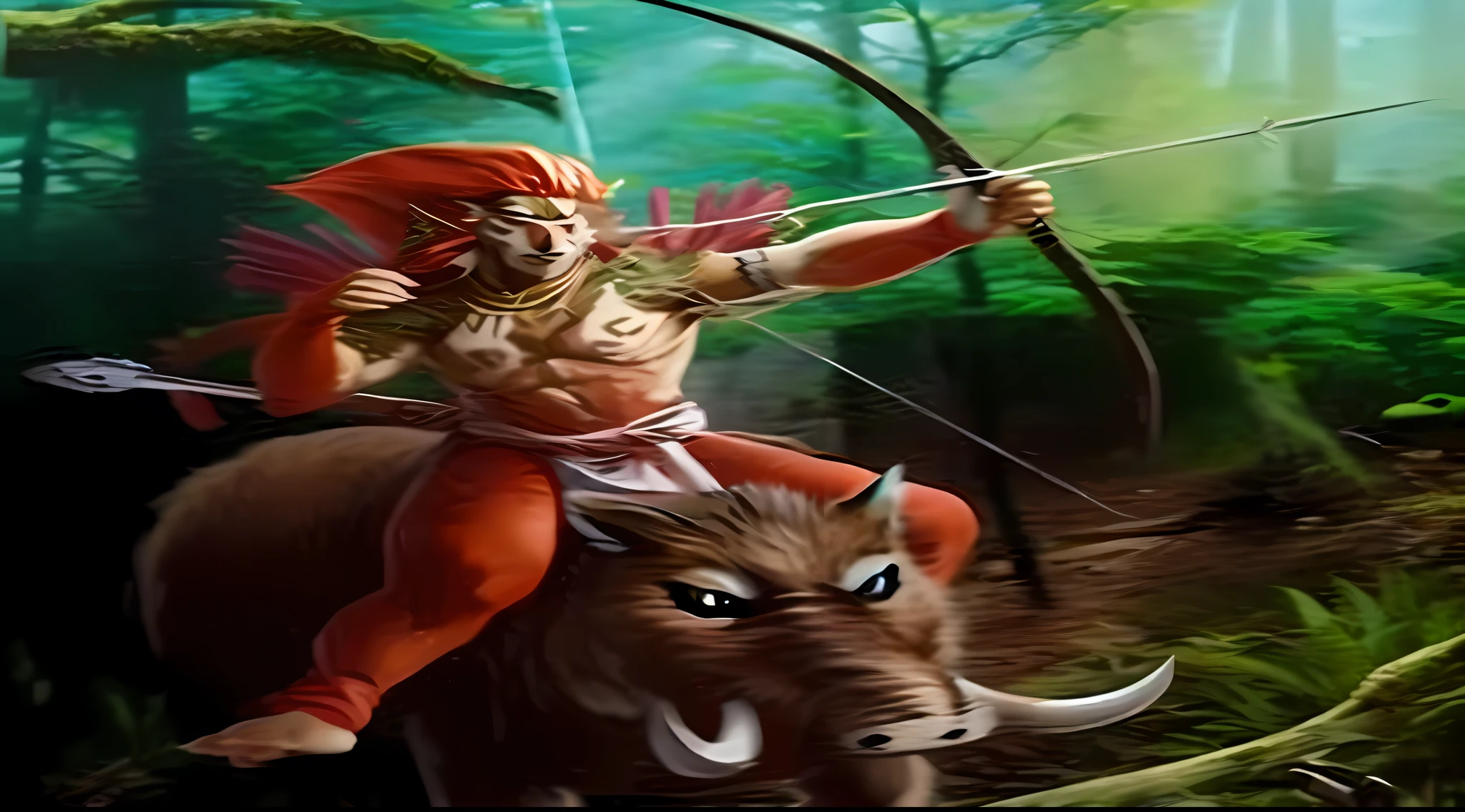 um close up de uma pessoa montando um javali com um arco, Narasimha, Ashoka Tano, de ramayan, Arte em destaque, bison god, Minotauro Guerreiro, wallpaper mobile, legendary god holding spear, foto de perfil, asura from chinese myth, Hanuman!! head building, centauro macho centauro quimera, lion warrior, Sub Arte