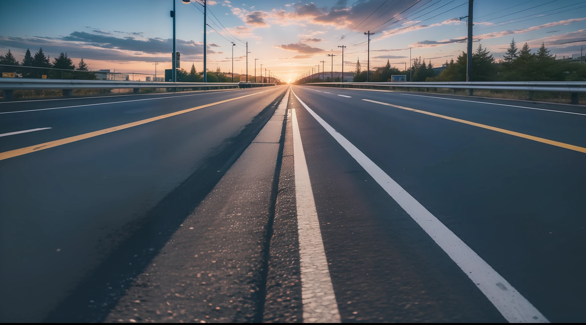 Future city scenic highway，Asphalt pavement，A close-up of a highway，Live photos，8K，Kodak，shutter inventory