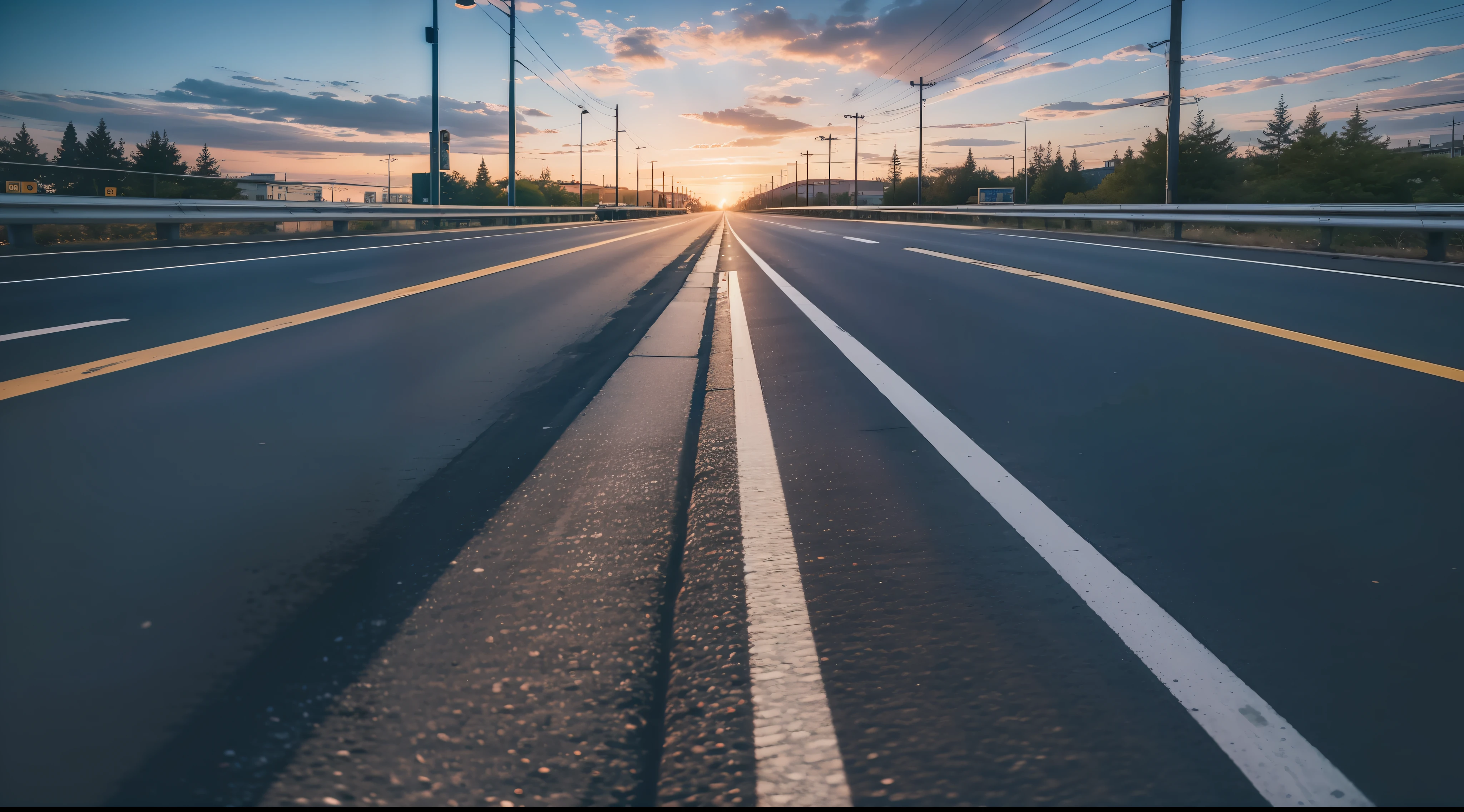 Future city scenic highway，Asphalt pavement，A close-up of a highway，Live photos，8K，Kodak，shutter inventory