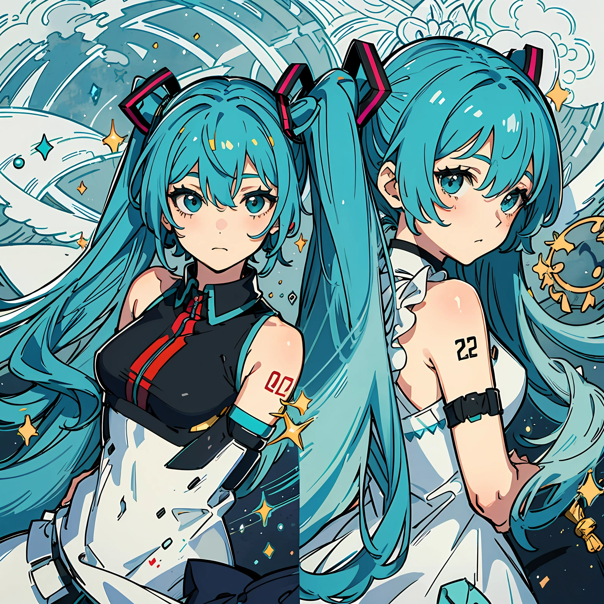 2girls，On the left is Hatsune Miku，On the right is Ganyu