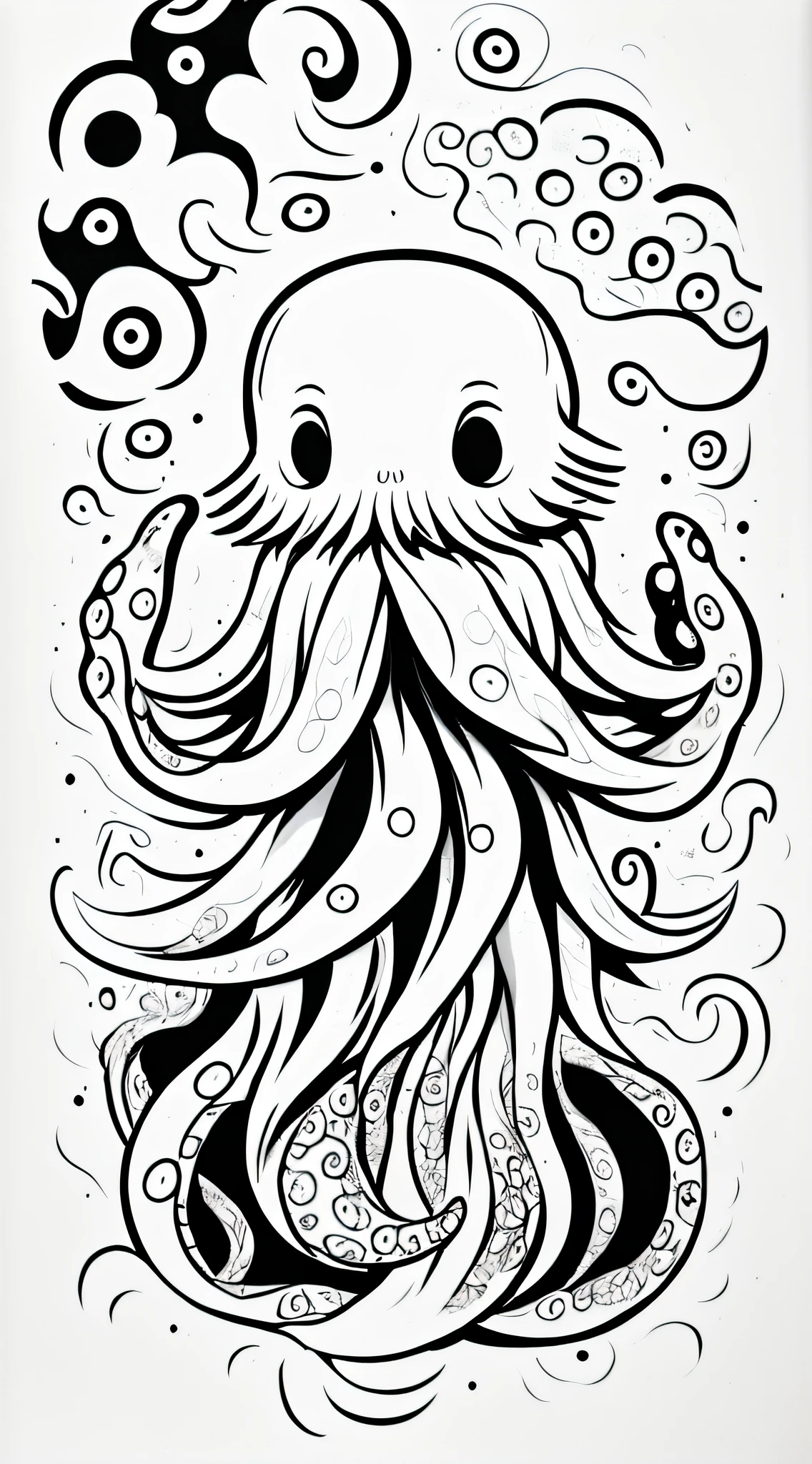 (masterpiece, best quality:1.4), no light, no color, high contrast, (Octopus:1.3), white background, lineart, monochrome, b&w, sticker