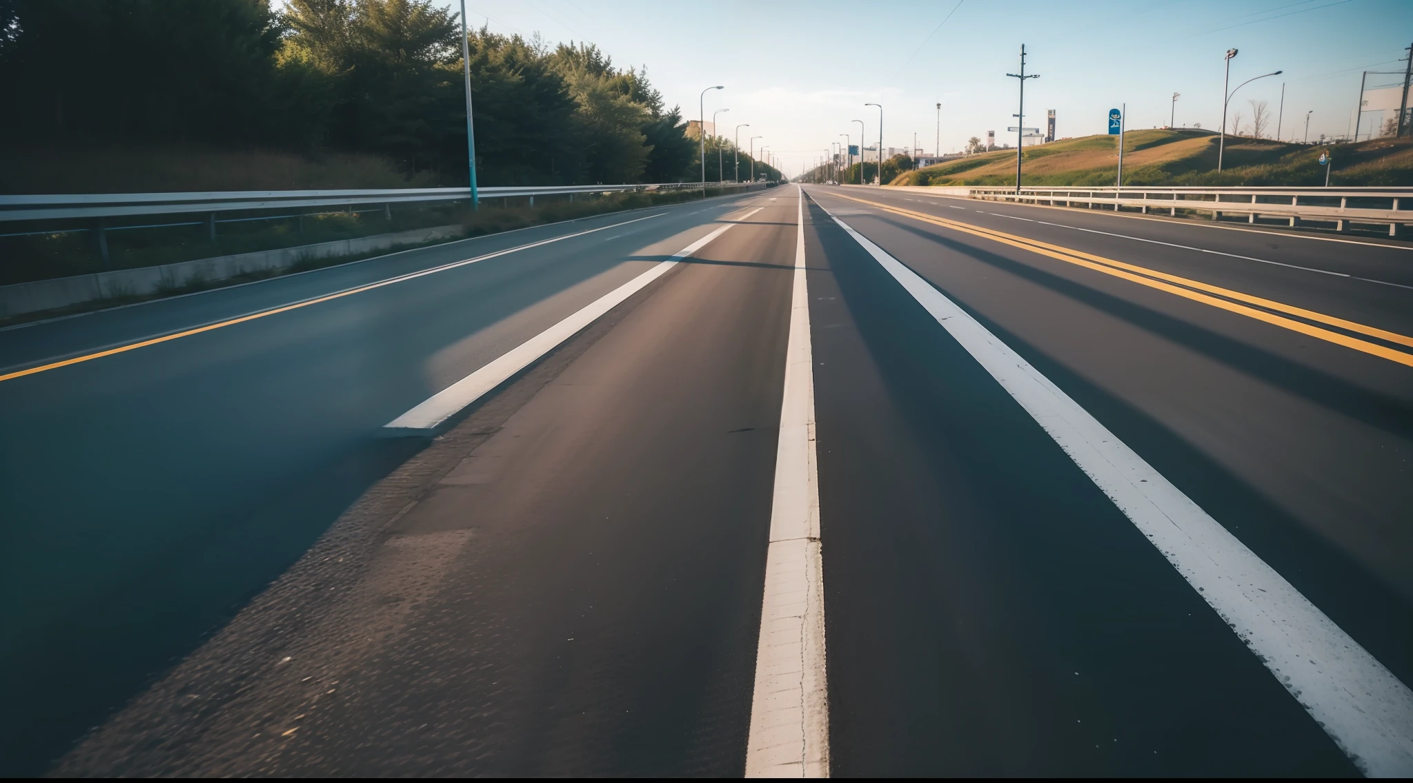 Future city scenic highway，Asphalt pavement，A close-up of a highway，Live photos，8K，Kodak，shutter inventory
