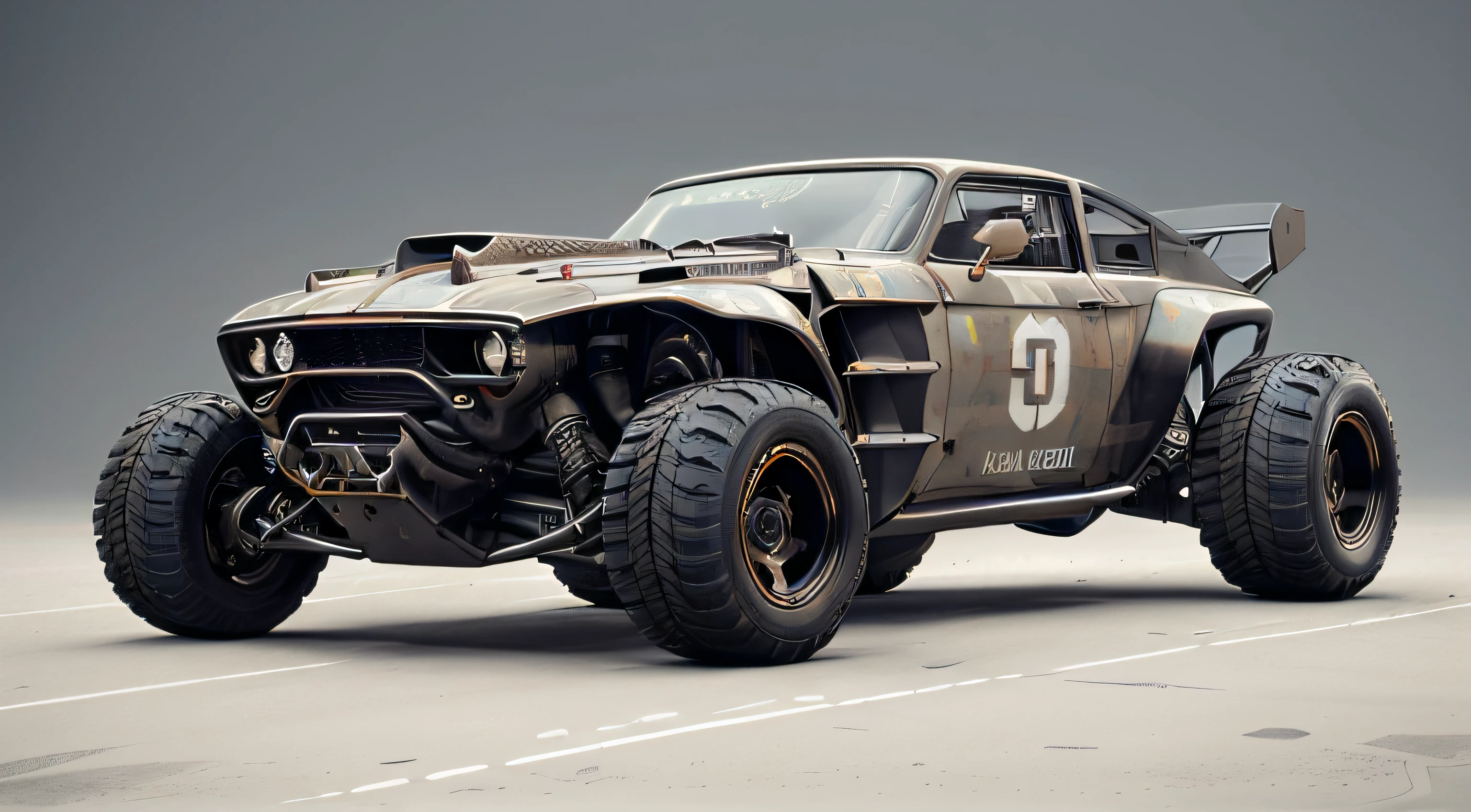 (((low-slung tuned futuristic cyberpunk mate brown badass rat rod zeekar))) hotrod, at the parking lot, wide tires, (mad max style), monster truck, dune buggy, ((1car:1.3)), supercharger, white background, mate finish, dusty, mate simple paintjob, (muddy), 3d render, brown, smooth lines, smooth bodywork, (octane render), huge slick tires, mate brown muddy livery, mud, rust, fat tires, ((oversized radial tires)), drag slicks, ((hot rod))