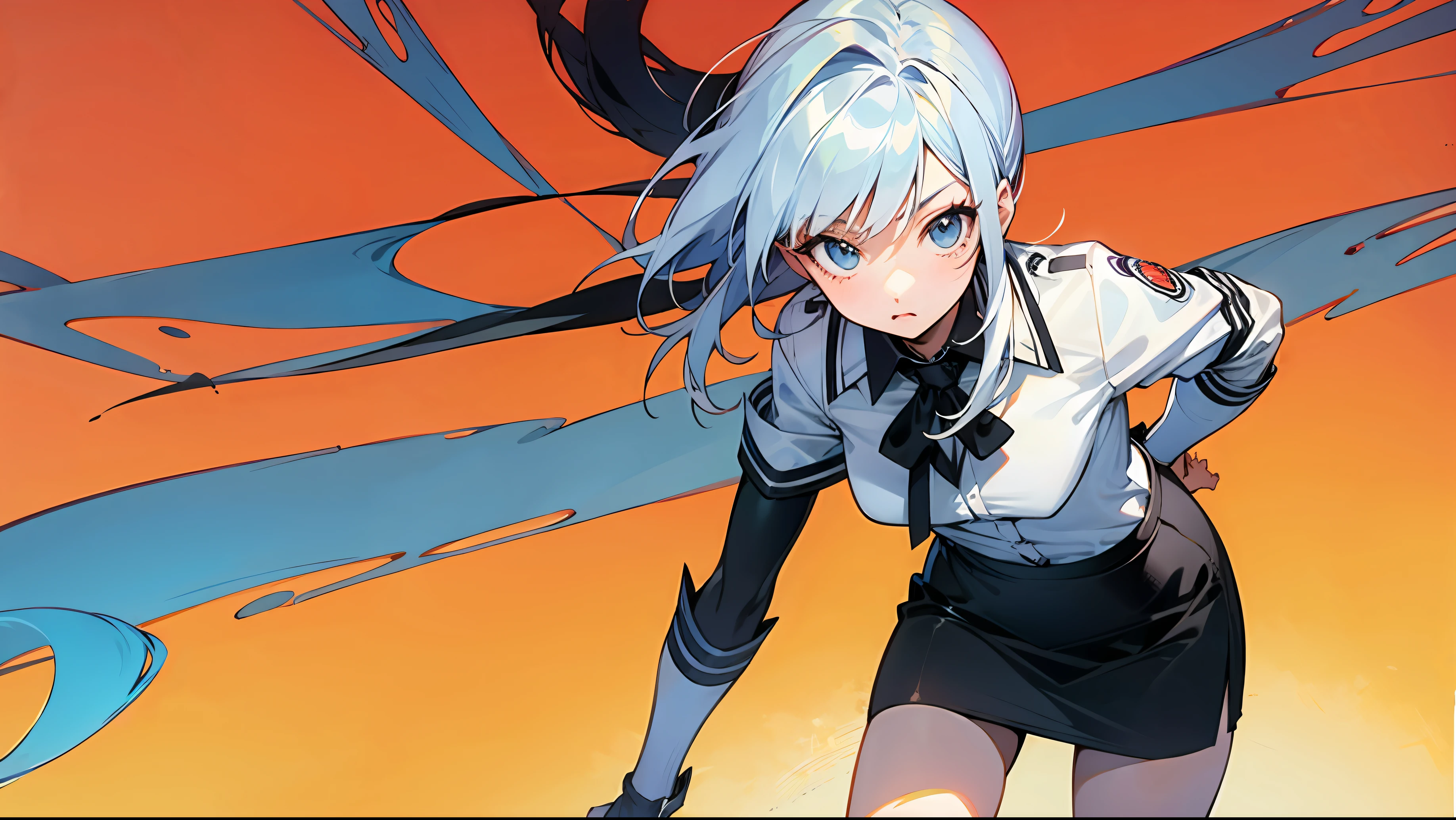 animemanga girl,office lady uniform,Stand up,greet,Black long straight,short skirt,Wear black silk,