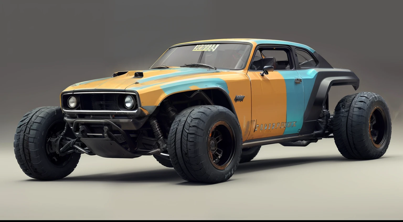 (((low-slung tuned futuristic cyberpunk mate brown badass rat rod zeekar))) hotrod, at the parking lot, wide tires, (mad max style), monster truck, dune buggy, ((1car:1.3)), supercharger, white background, mate finish, dusty, mate simple paintjob, (muddy), 3d render, brown, smooth lines, smooth bodywork, (octane render), huge slick tires, mate brown muddy livery, mud, rust, fat tires, ((oversized radial tires)), drag slicks, ((hot rod))