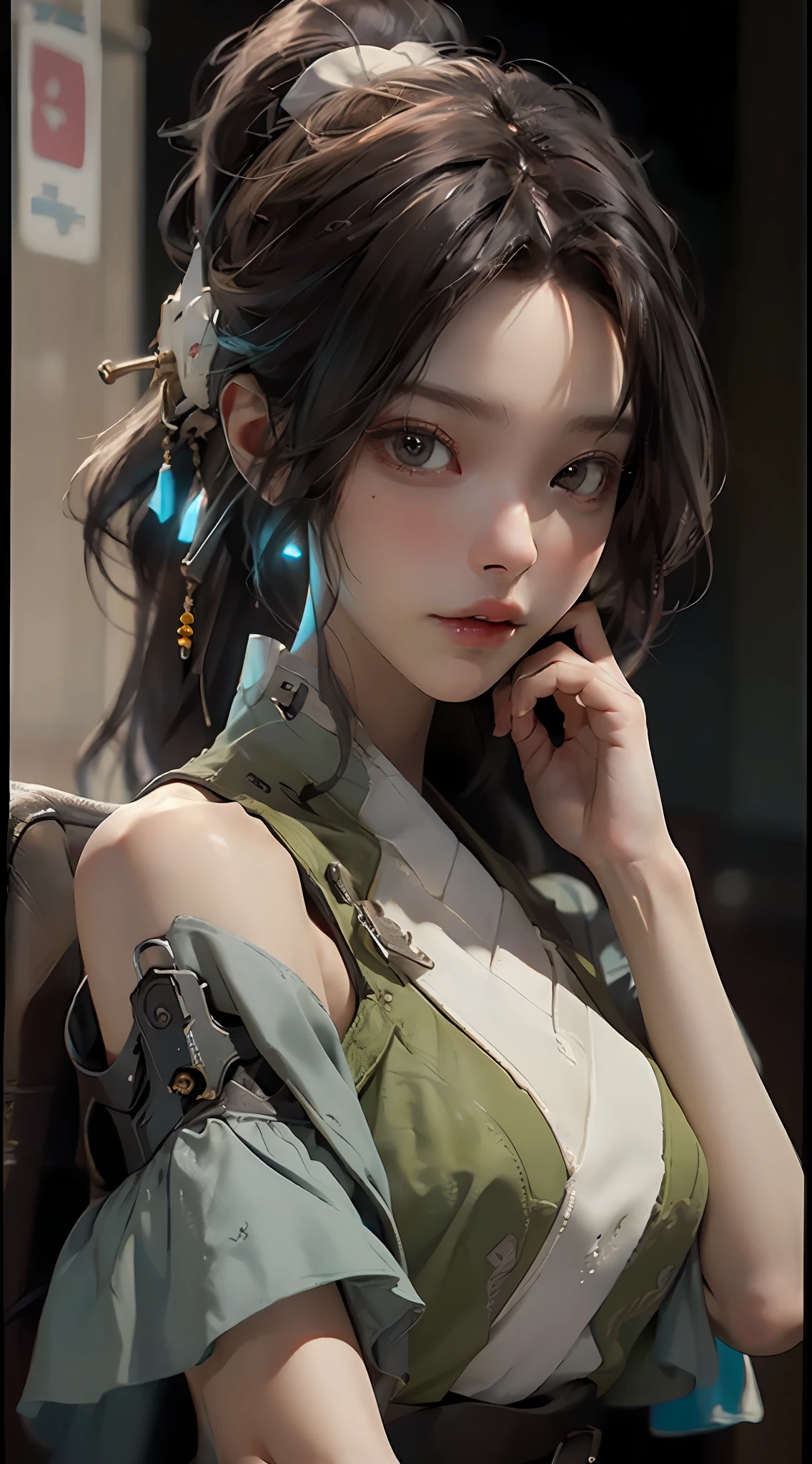 ((Best quality)), ((masterpiece)), (detailed:1.4), 3D, an image of a beautiful cyberpunk female,HDR (High Dynamic Range),Ray Tracing,NVIDIA RTX,Super-Resolution,Unreal 5,Subsurface scattering,PBR Texturing,Post-processing,Anisotropic Filtering,Depth-of-field,Maximum clarity and sharpness,Multi-layered textures,Albedo and Specular maps,Surface shading,Accurate simulation of light-material interaction,Perfect proportions,Octane Render,Two-tone lighting,Wide aperture,Low ISO,White balance,Rule of thirds,8K RAW,