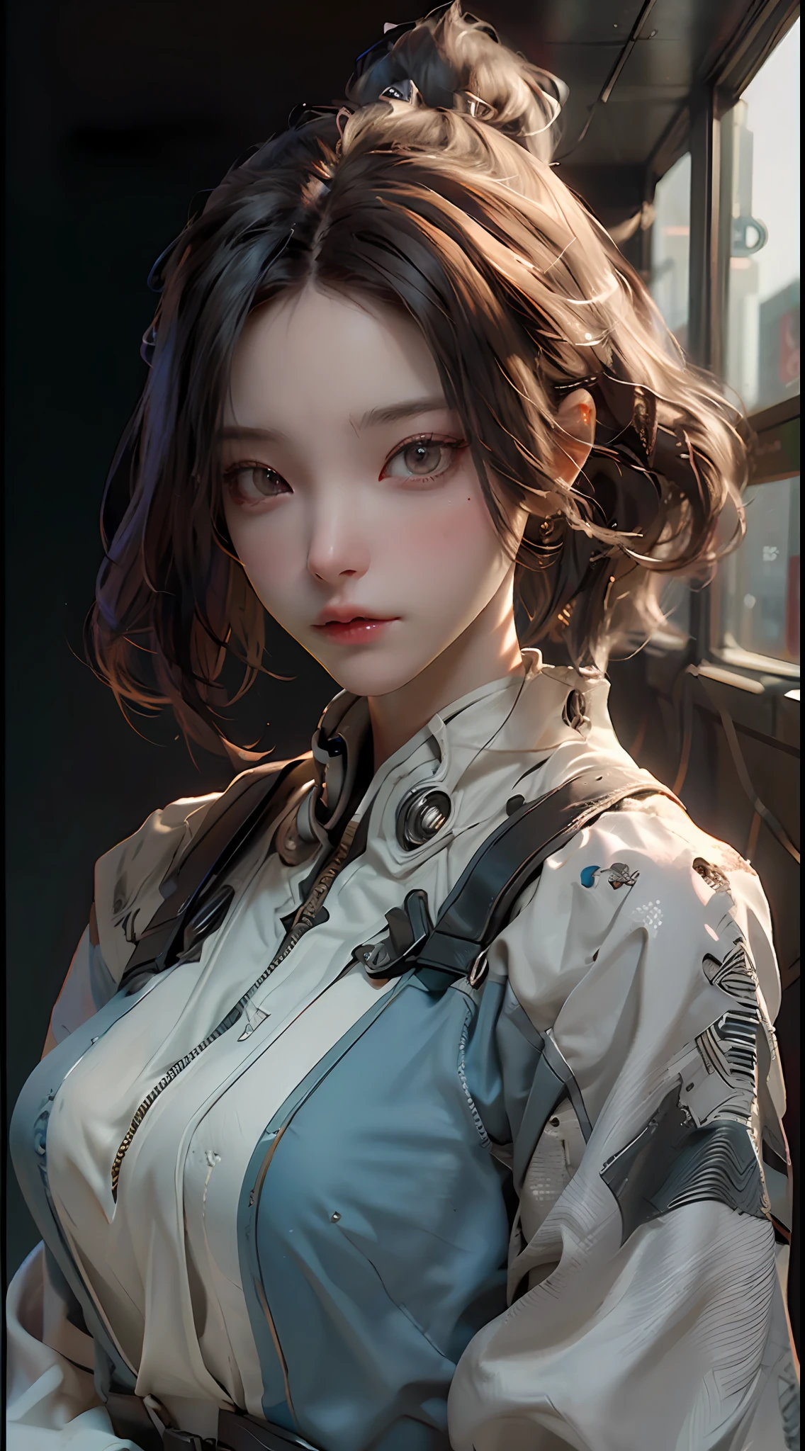 ((Best quality)), ((masterpiece)), (detailed:1.4), 3D, an image of a beautiful cyberpunk female,HDR (High Dynamic Range),Ray Tracing,NVIDIA RTX,Super-Resolution,Unreal 5,Subsurface scattering,PBR Texturing,Post-processing,Anisotropic Filtering,Depth-of-field,Maximum clarity and sharpness,Multi-layered textures,Albedo and Specular maps,Surface shading,Accurate simulation of light-material interaction,Perfect proportions,Octane Render,Two-tone lighting,Wide aperture,Low ISO,White balance,Rule of thirds,8K RAW,