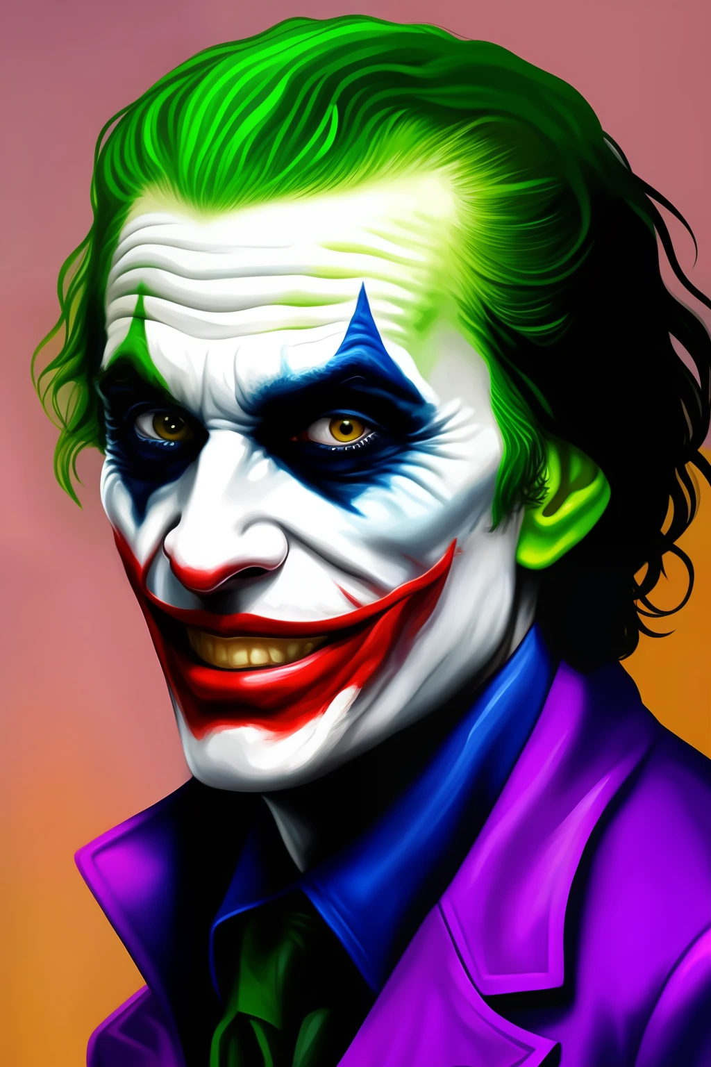 joker painting of a man with green hair and a yellow jacket, digital art by Nicholas Marsicano, reddit, digital art, portrait of joker, portrait of the joker, portrait of a joker, the joker, joker, from joker (2019), #1 digital painting of all time, # 1 digital painting of all time, film still of the joker
