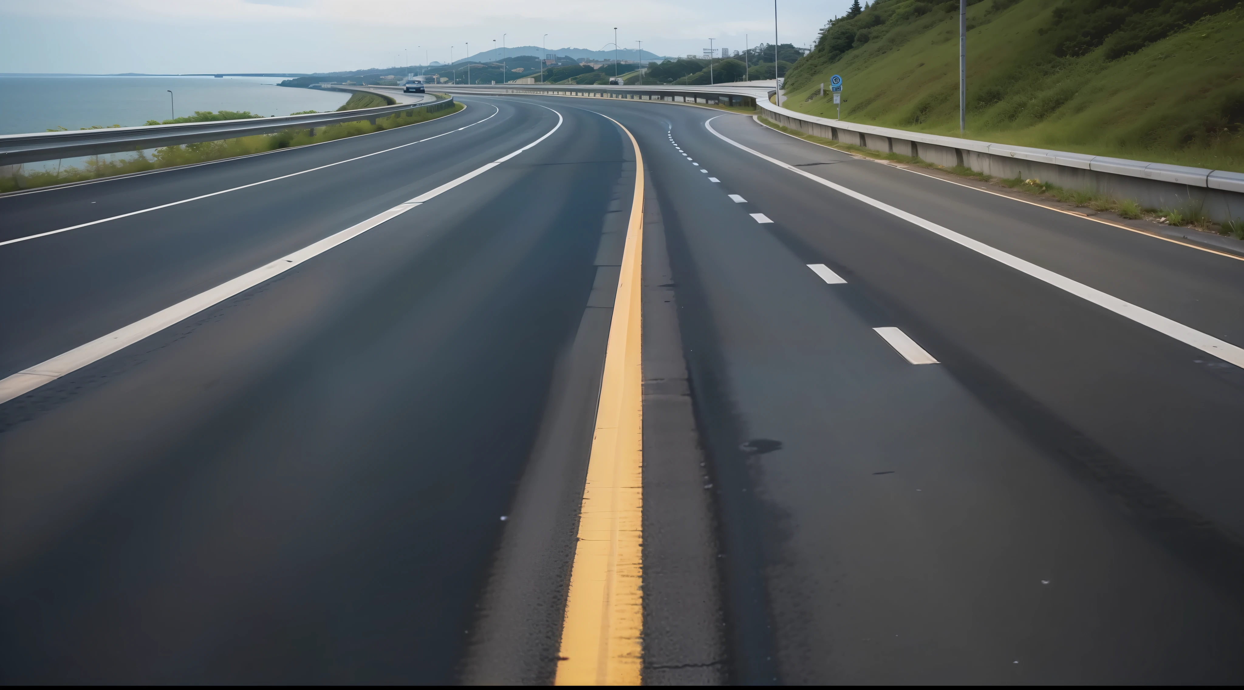 Future city scenic highway，Asphalt pavement，A close-up of a highway，Live photos，8K，Kodak，shutter inventory