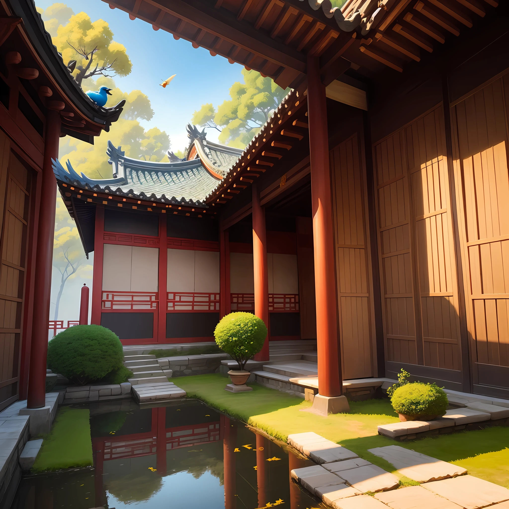 (digitial painting),(best quailty),Ancient East Asian architecture,royal palace,Bird vision,