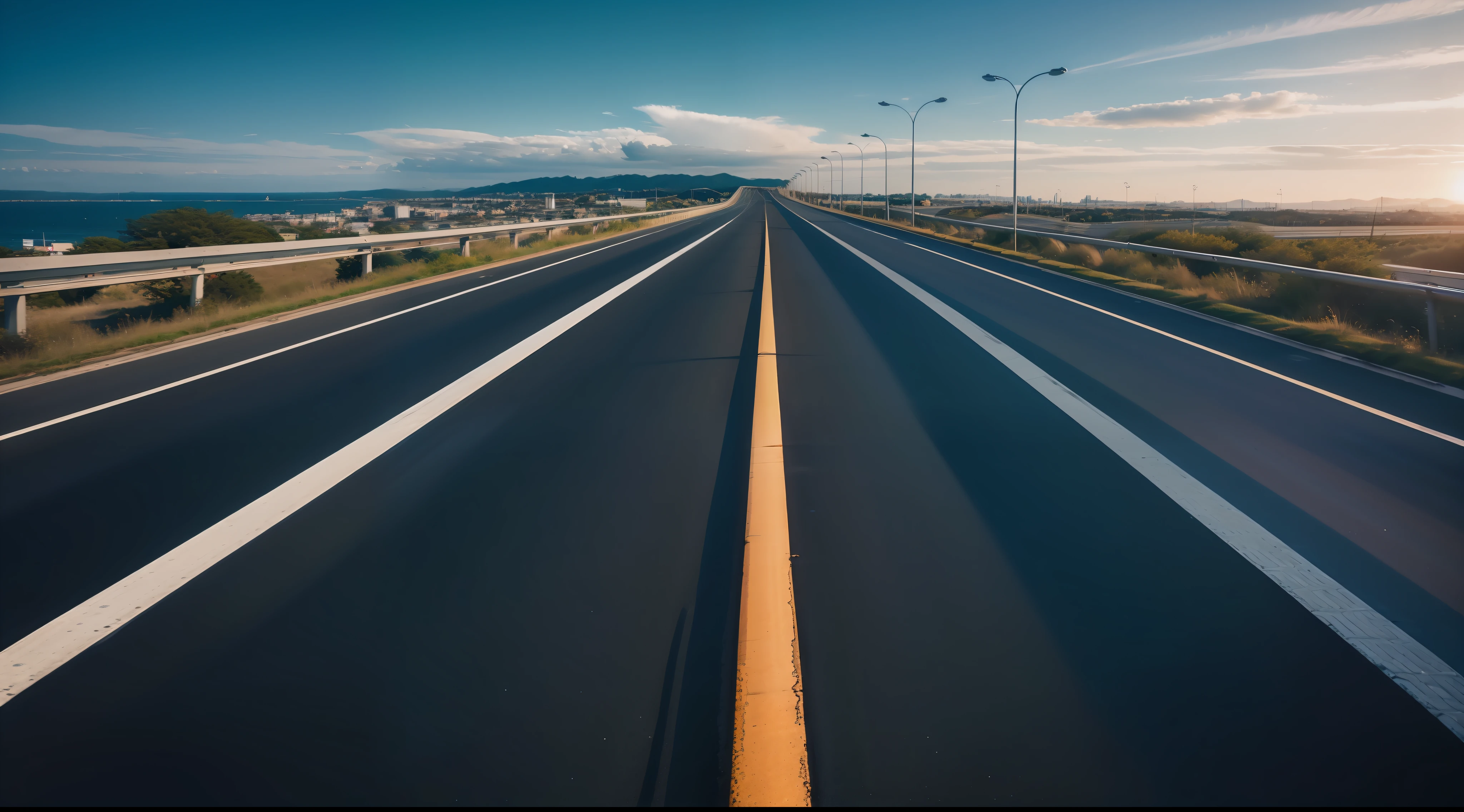 Future city scenic highway,Asphalt pavement,A close-up of a highway,Live photos,8K,Kodak,shutter inventory