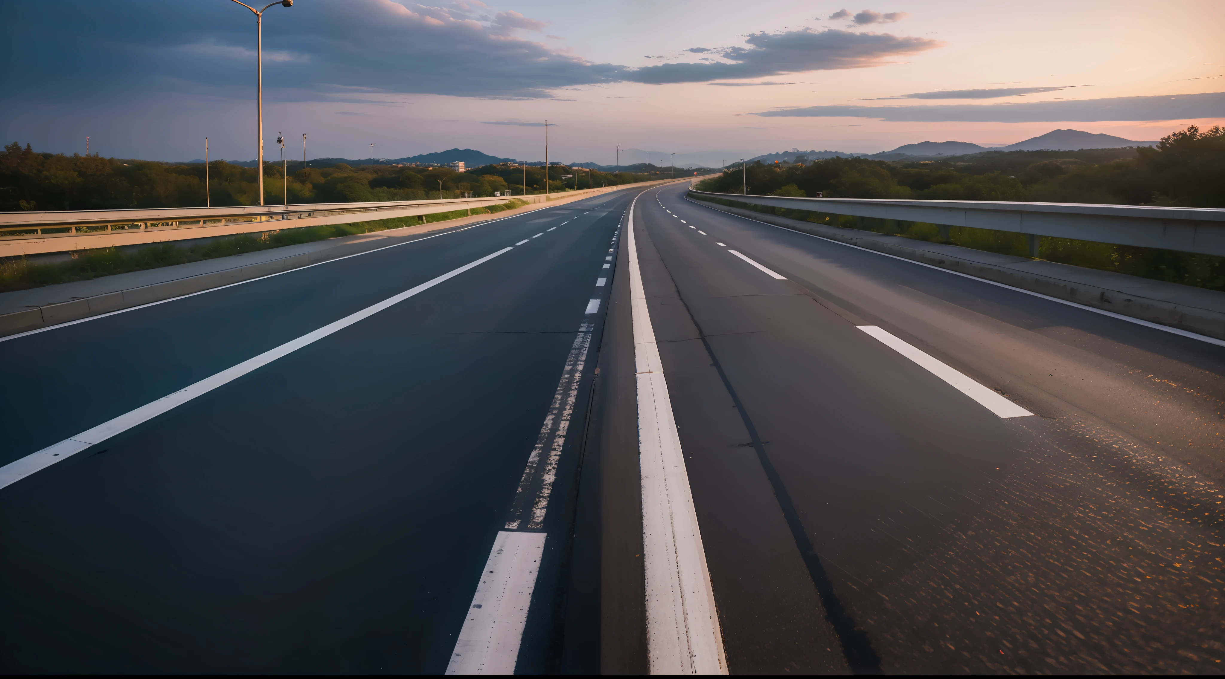 Future city scenic highway，Asphalt pavement，A close-up of a highway，Live photos，8K，Kodak，shutter inventory