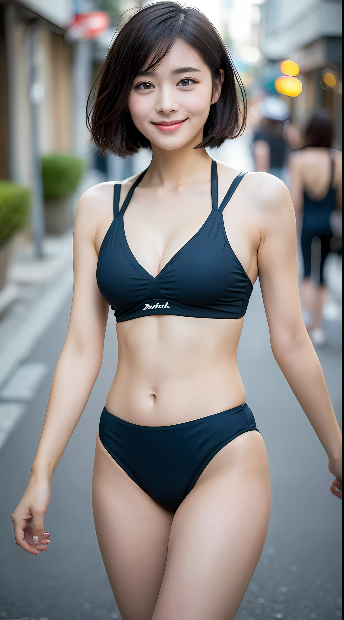 ((beste-Qualit、8k、​masterpiece:1.3))、foco nítido:1.2、Beautiful woman with perfect body shape:1.4、Slender Abs:1.2、(Layered Haircut、hugetits:1.8、swim wears、A sexy、Mansuji、(a street:1.2)、Highly detailed facial and skin texture、well-detailed eyes、双眼皮、A slight smil、Bokeh、