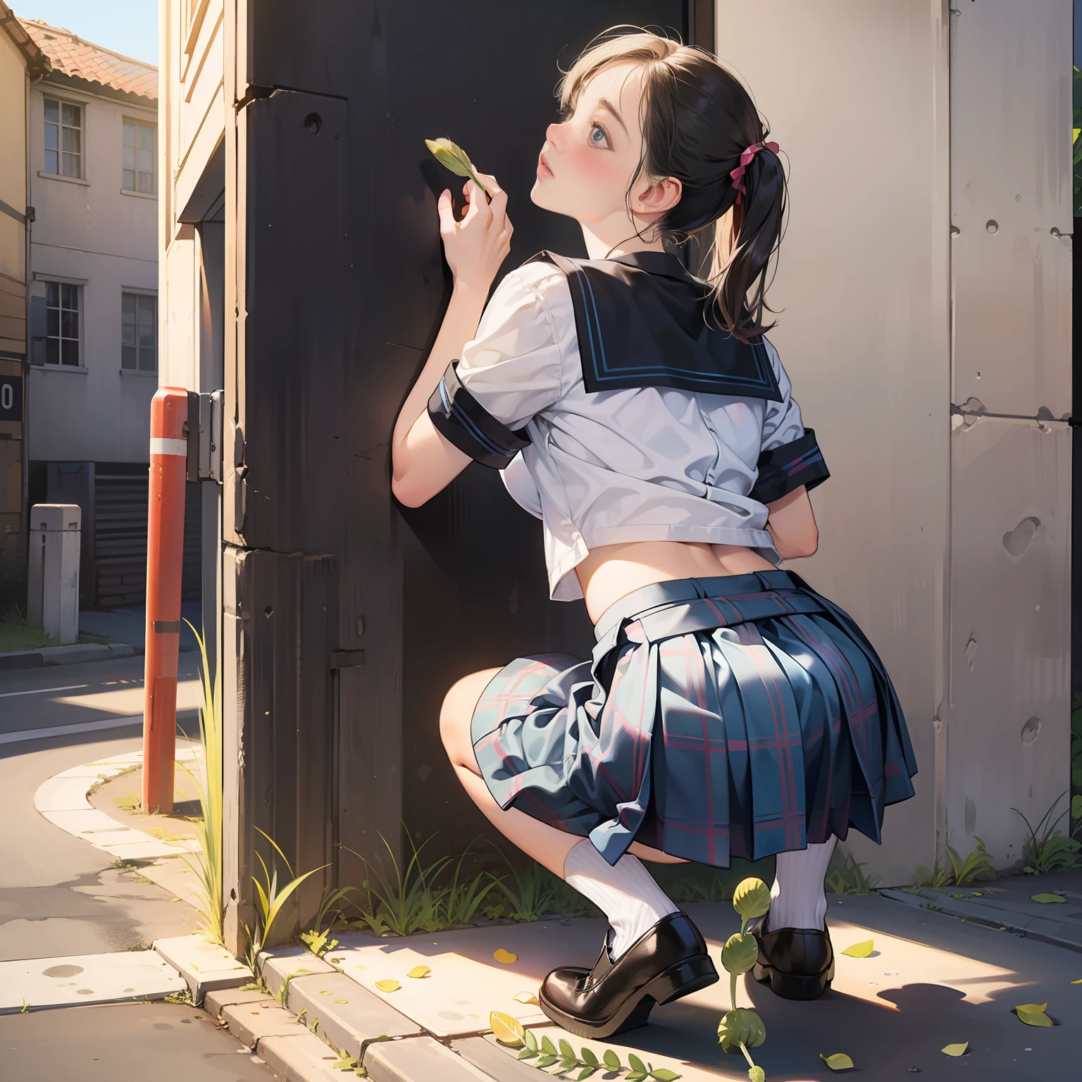 16yearsold schoolgirl peeing at roadside. Squatting. Backshots. (Peesquirt:2.0). (Blush 1.0).