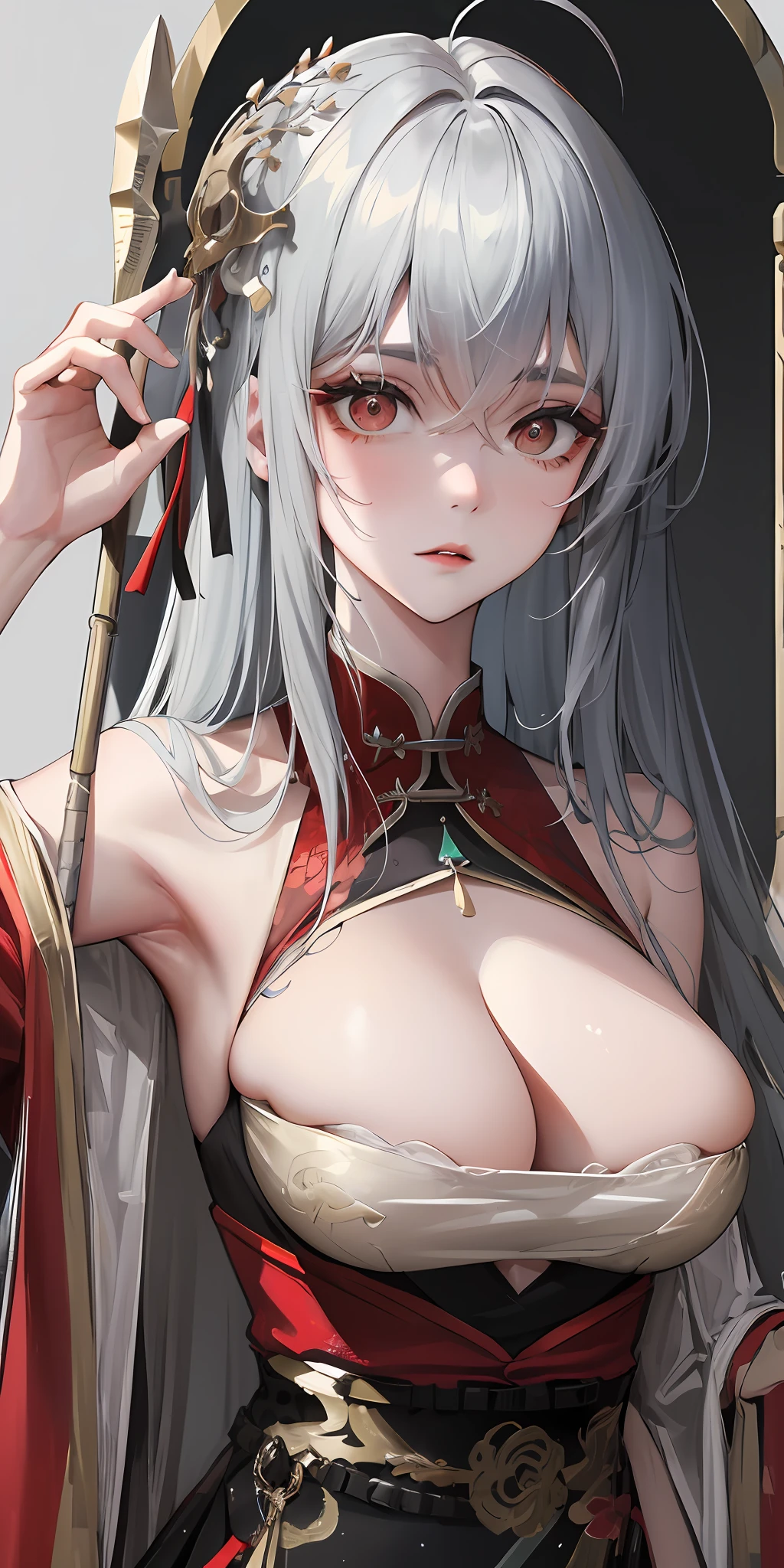 Masterpiece, Best, Night, Full Moon, 1 Female, Mature Woman, Chinese Style, Ancient China, Elder Sister, Royal Sister, Cold Face, Expressionless, Silver White Long Haired Woman, Pale Pink Lips, Calm, Intellectual, Three Belts, Gray Hitomi, assassin, dagger, flower ball background, street view