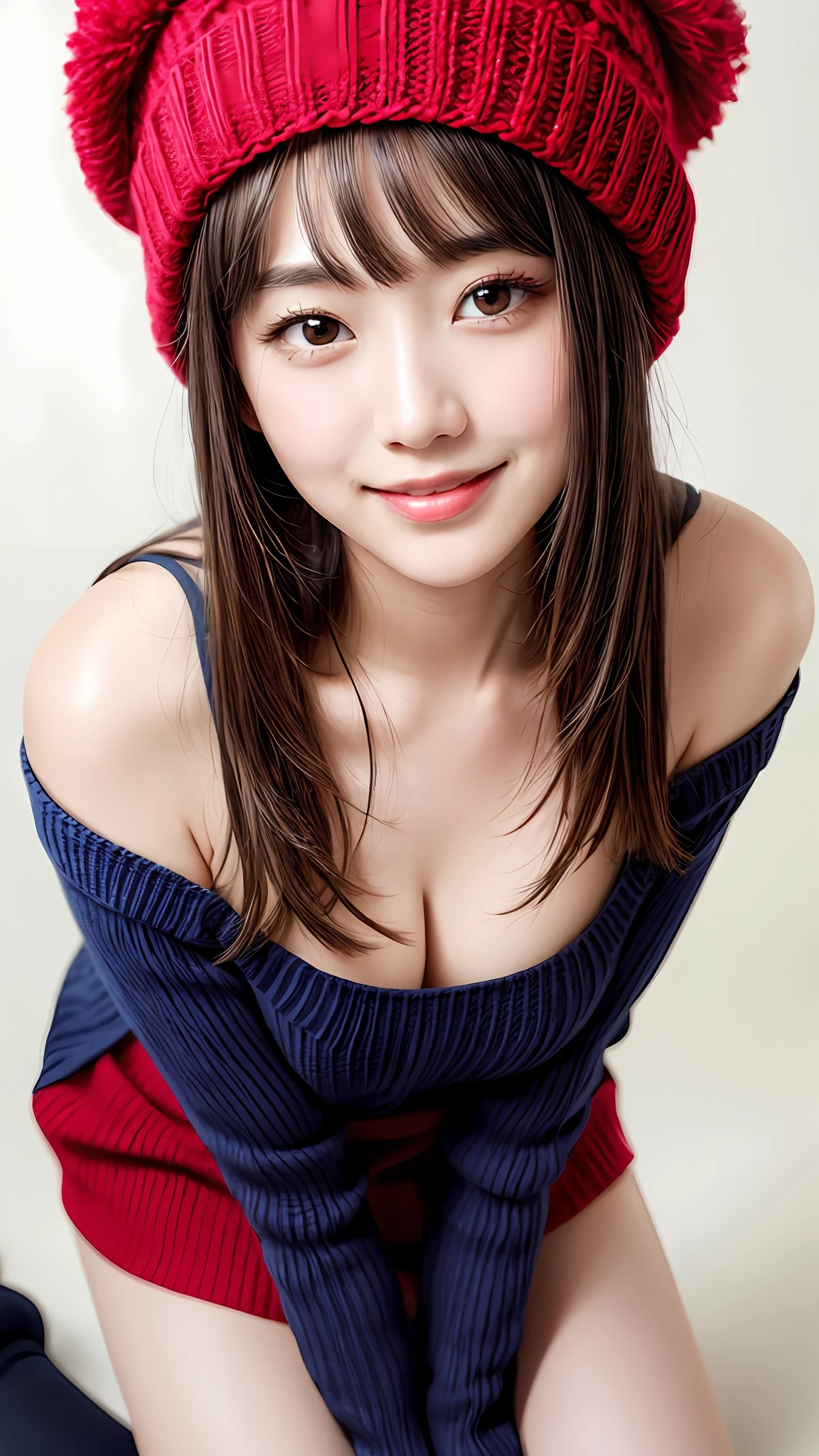Pee (incontinence: 1.47), fashion trendy beautiful and attractive woman, gentle and attractive Chinese beautiful woman, Korean (kpop idol), delicate and sexy collarbone, attractive oval face, double eyelids, smart [peach] flower eyes, pink lips, small nose, bare shoulders, focus on face, [[face close-up], ultra high definition, super detail, White off-shoulder lace shirt, (((white lace panties), fresh and impressive, natural (large: 1.25), (kneel on the ground), (legs wide open), (legs spread), (from a low angle), (upright 1.5), (shiny skin: 1.4), (low angle)), perfect figure, areola, cleavage, armpit wrinkles, (floor urine)), (NSFW: 1.05), ( Showpiece, top quality, high precision)), one girl, (big, photorealistic: 1.4), (slightly above the camera, looking up at the camera, looking up, looking up at the camera, staring at the camera))), solo, solo, white background, snow-white background, mouth closed, happy smile, pretty black hair, short hair, big eyes, pronounced double eyelids, eyelashes, ears out, long neck, long neck, Absolute area, ((close-up of face, short hair with bangs)), 19 years old, attractive proportions, shiny skin, clean collarbone, golden ratio face, perfect face, teardrop mole, chest mole, bangs, clean bangs, beautiful bangs, lip gloss, thin lips, white skin, undressed, big breasts, small face, staring at the camera a little upwards, ((smiling a little at the camera, really nothing pure white backgroundBig big, big breasts, very big)), ((((uniform, shirt, knitted hat)))