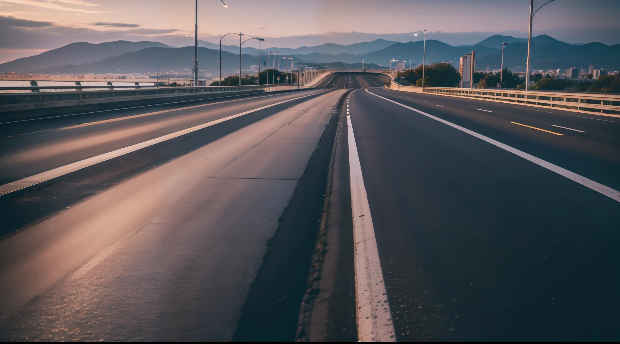 Future city scenic highway,Asphalt pavement,A close-up of a highway,Live photos,8K,Kodak,shutter inventory