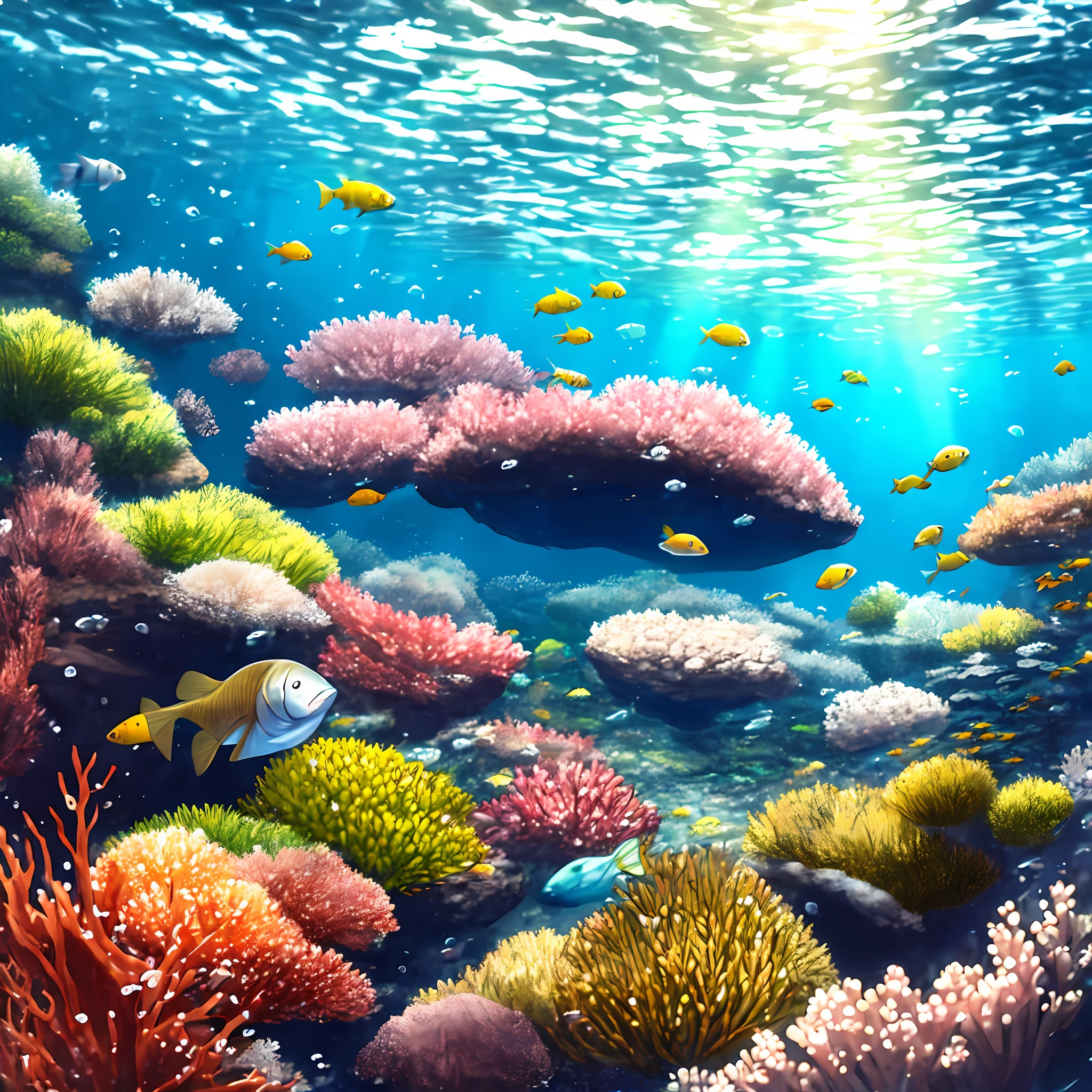 under the water, clear water, Sun'rays, Fish, sea plants, 8K, wall-paper, The best lighting, High quality