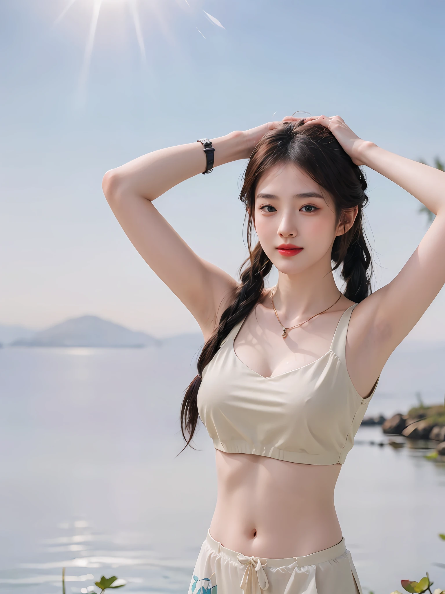 (Highly detailed CG Unity 8K wallpaper), (巨作), (Best quality), (Super detail), (best illustration), (Best Shadow), (Photorealistic:1.1),(PureErosFace_V1:0.5),(Taiwanese cute girl),(Taiwanese Sexy Woman),,Real human skin, Lens flare, Shade, Backlight,Lotus pond,Under the lotus,Under the lotus leaves,(Depth of field),(Natural light), filmgrain,((A girl with))),The ultra -The high-definition,(Detailed eyes:1.4),Brown eyes, Seductive smile,kawaii,(solofocus),(Black hair),((Princess Cut Long Hair, Low Braided Ponytail))(Chinese hair accessories)))(See-Through Grey Hansou),(See-Through Gray Chinese Tan Costume Cloak)))((( Huge and drooping breasts)), (((Cowboy shot)), (Close-up) Blurred background, 18 years old, (((solo)), (Shiny skin), cutea, wearing a diamond necklace, (watch audience), (Look at the front), (smile512:0.1), (Night), (Big)), (nomake-up), , (Wet), (full of sweat), With his mouth open, (squinting: 0.5), (showing niples), ((Small areolas)),